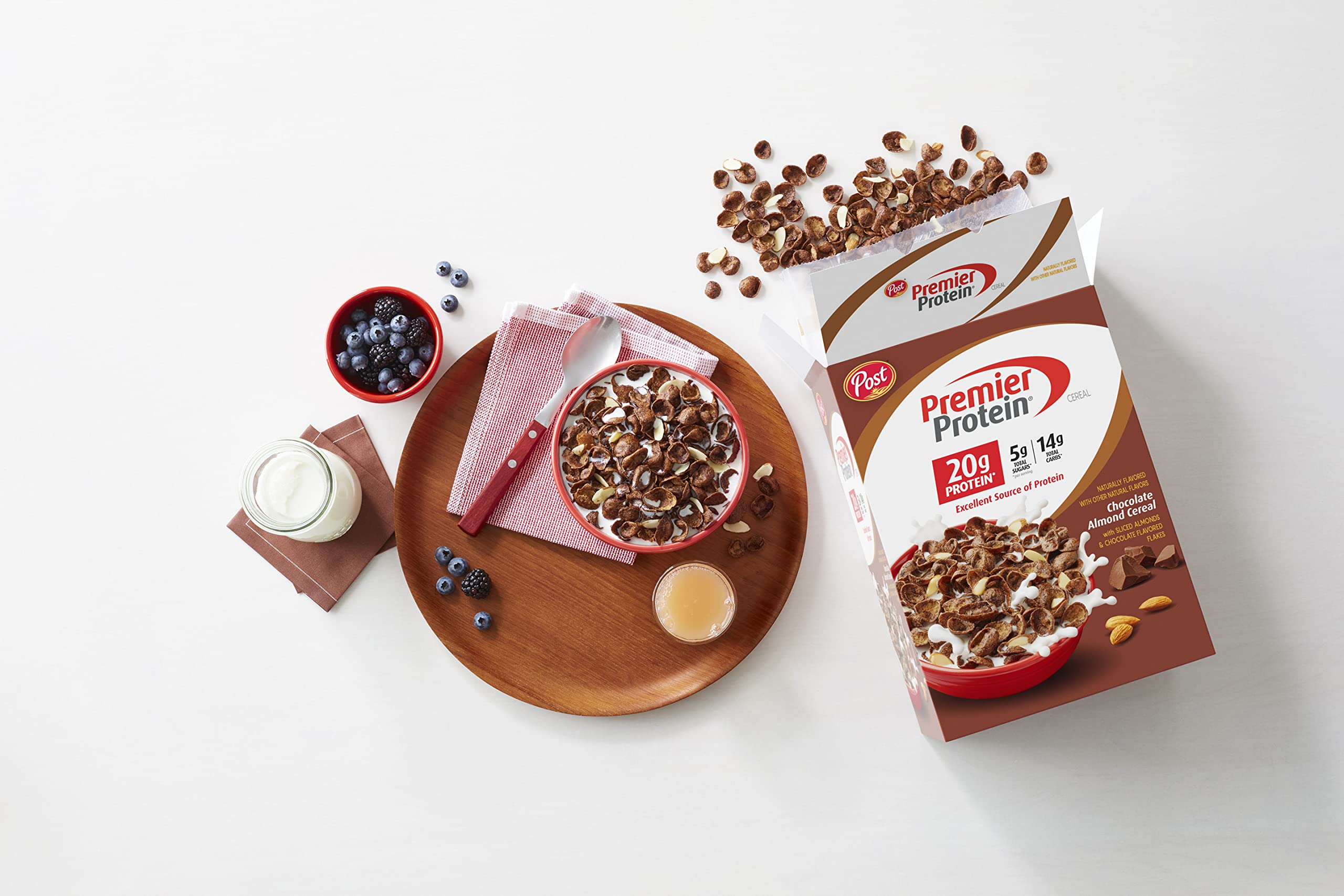 Premier Protein Chocolate Almond Cereal, Chocolatey Protein Cereal Flakes with Sliced Almonds, Contains 20g of Protein Per Serving, 9 OZ Box (Pack of 2)