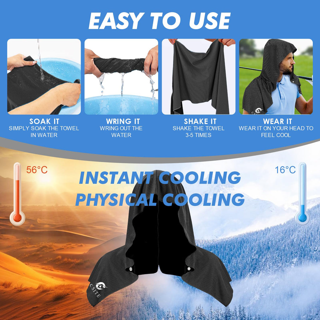 CSITE Cooling Hoodie Towels for Neck and Face, UPF 50 Sun Protection & Instant Cooling, Ice Towels for Hot Weather, Soft Breathable Towel for Sport, Work Out, Gym, Camping & More Activities（White）