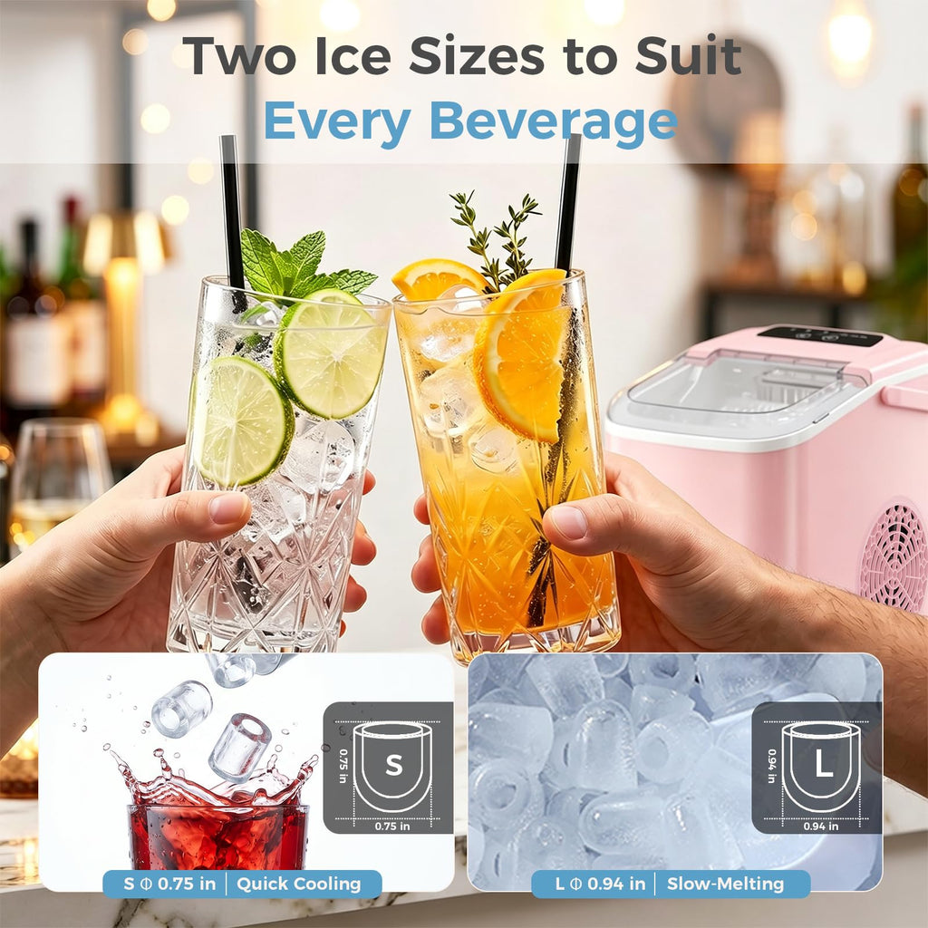Countertop Ice Maker, Portable Ice Machine with Carry Handle Basket and Scoop, 9 Bullet Cubes Ready in 6 Mins, 26lbs Daily, Self-Cleaning for Home, Kitchen, Camping, RV