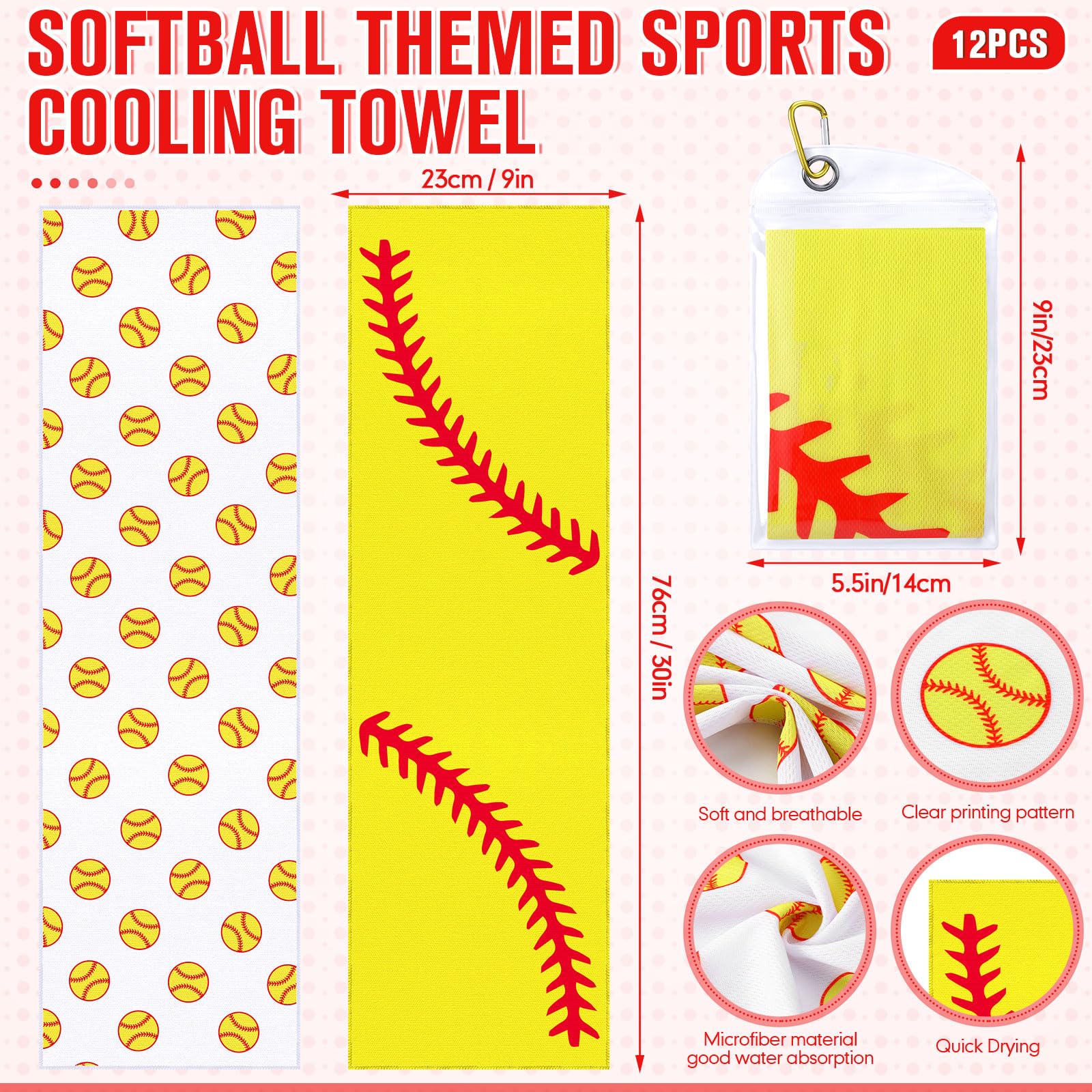 Mindsoft 12 Set Softball Cooling Towels for Sports Team Gifts with Carrying Pouch 30 x 9 Inch Softball Towels Bulk Microfiber Ice Cooling Rags for Birthday Party Favors Swag Bag Stuffers