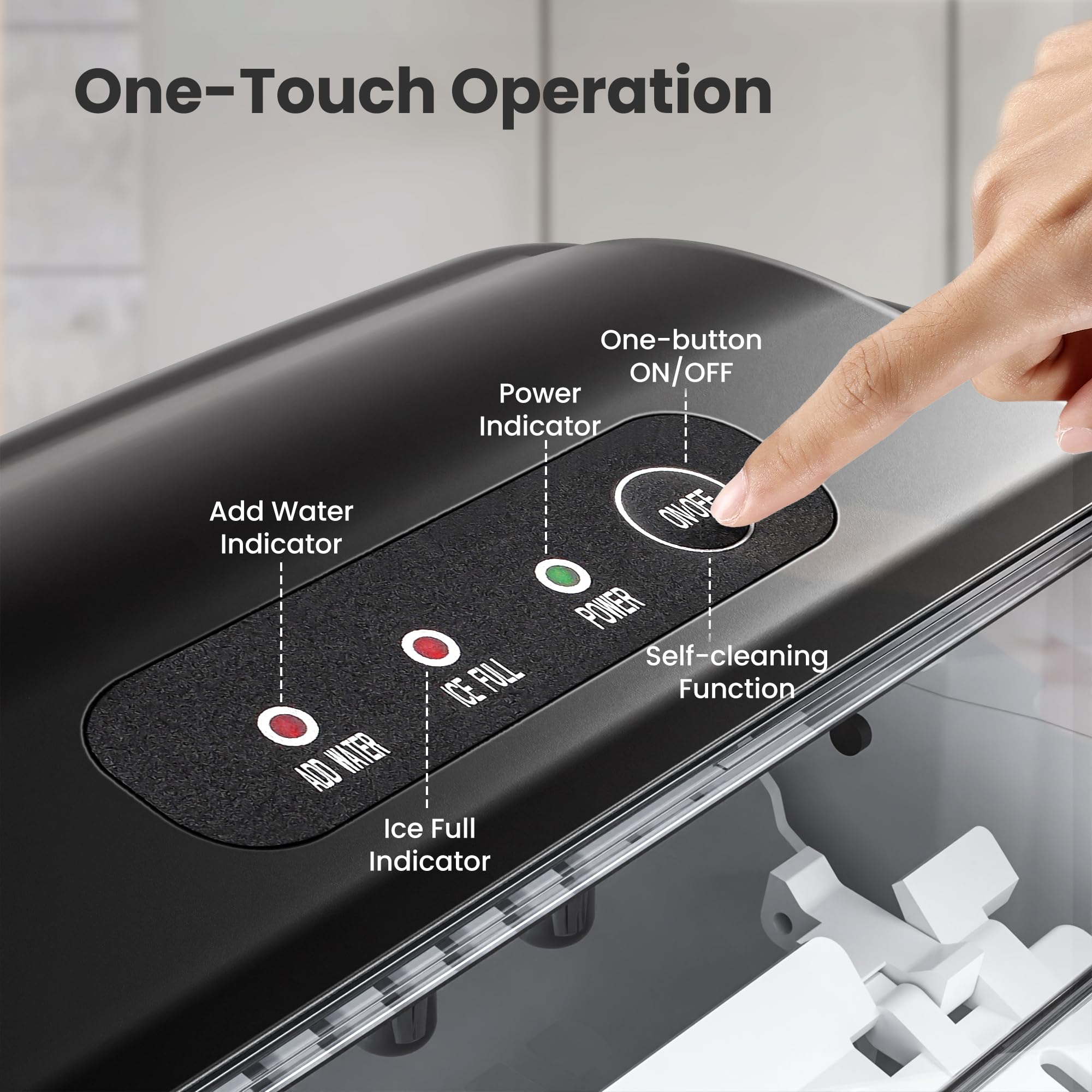 Countertop Portable Ice Maker Machine with Handle, 8 Bullet-Shaped Ice Cubes Ready in 6 Mins, 26Lbs/24H, Self-Cleaning Function with Ice Scoop and Basket for Home/Kitchen/Party (Black)