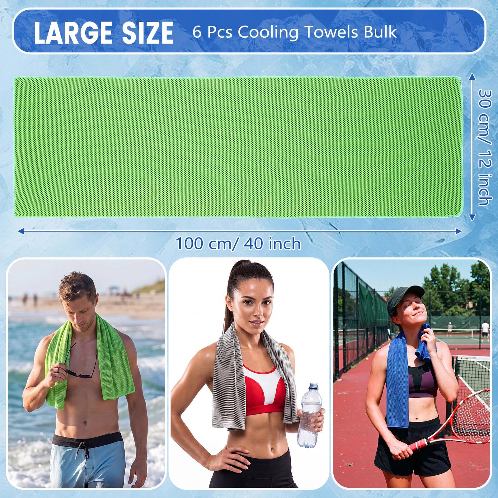 Hosuly 6 Pack Cooling Towels 40"x12" Ice Towel Cooling Neck Wraps Soft Breathable Chilly Stay Cool in Summer for Sports Yoga Golf Gym Activities(Black)
