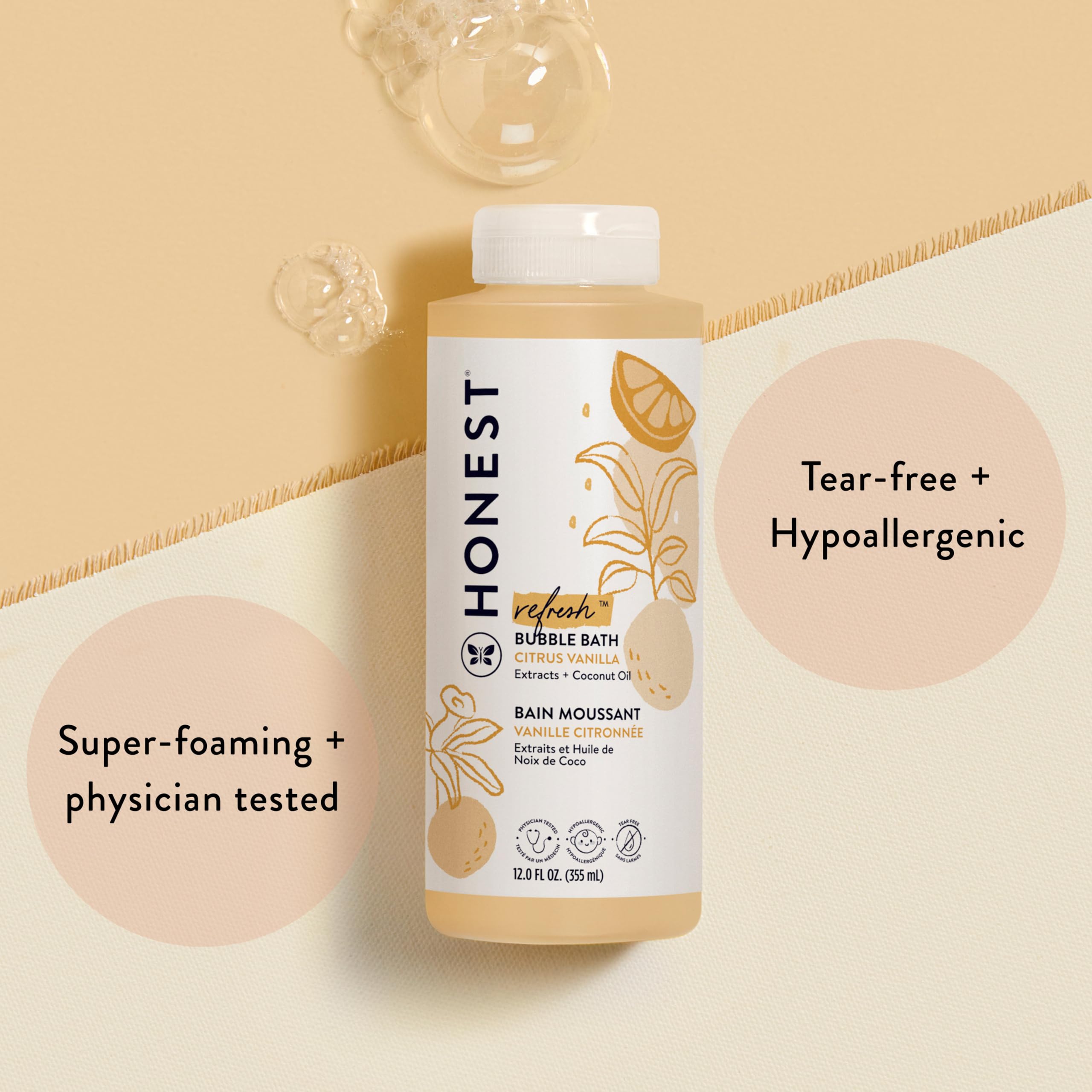 The Honest Company Foaming Bubble Bath Gentle for Baby, Naturally Derived, Tear-free, Hypoallergenic, Fragrance Free, Sensitive, 12 fl oz