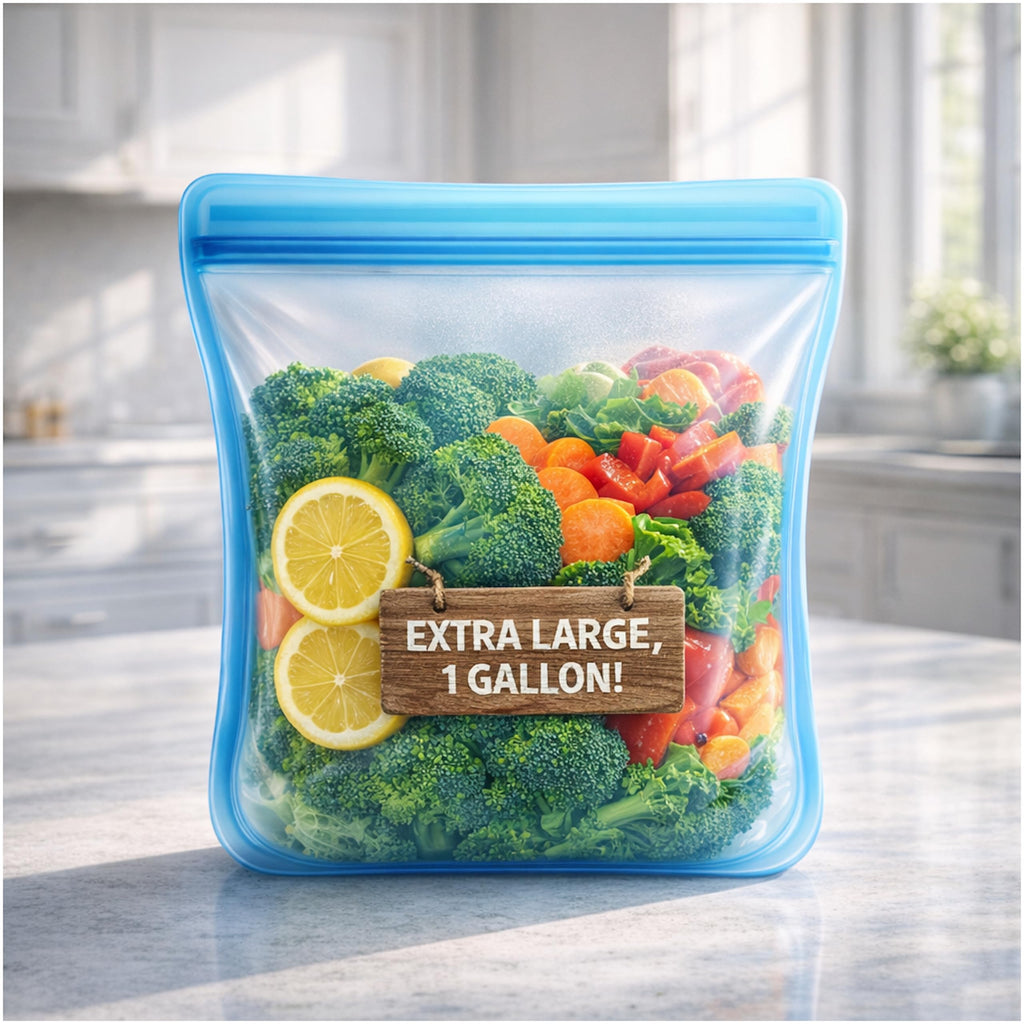 Albino Monkey Reusable 1 Gallon Silicone Freezer Bag, XXL 135 oz, Clear | Leakproof double-lock zip; for meal prep, marinating, brining & sous vide; dishwasher safe