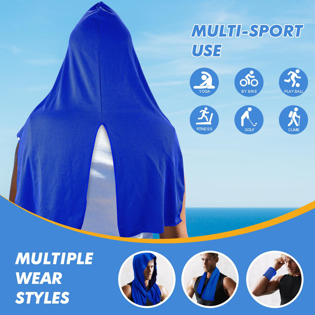CSITE Cooling Hoodie Towels for Neck and Face, UPF 50 Sun Protection & Instant Cooling, Ice Towels for Hot Weather, Soft Breathable Towel for Sport, Work Out, Gym, Camping & More Activities（White）