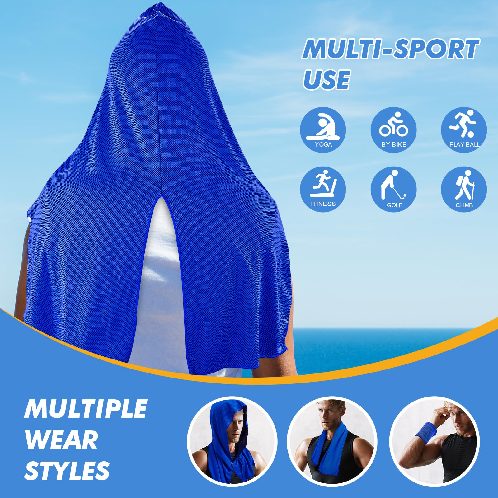 CSITE Cooling Hoodie Towels for Neck and Face, UPF 50 Sun Protection & Instant Cooling, Ice Towels for Hot Weather, Soft Breathable Towel for Sport, Work Out, Gym, Camping & More Activities（White）