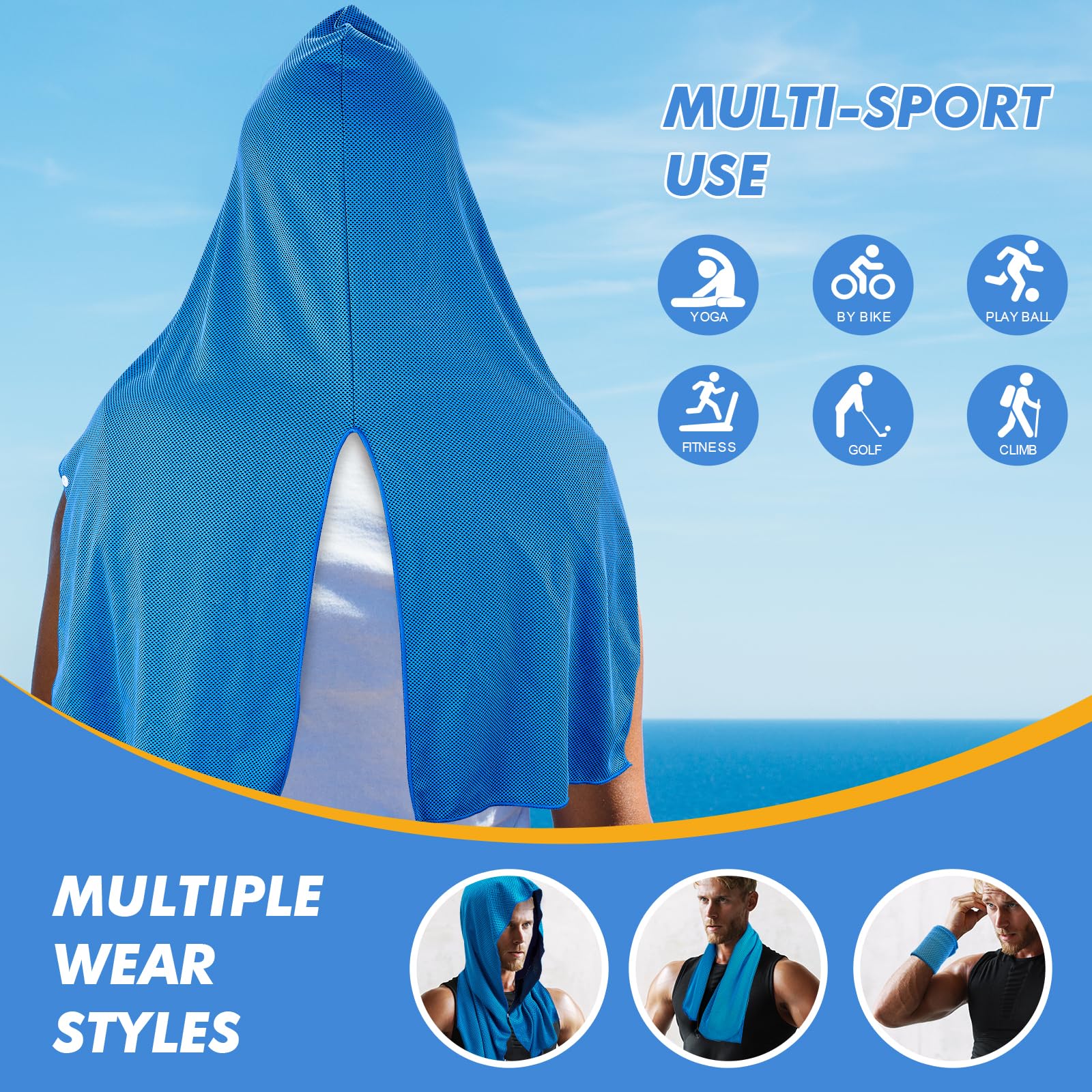 CSITE Cooling Hoodie Towels for Neck and Face, UPF 50 Sun Protection & Instant Cooling, Ice Towels for Hot Weather, Soft Breathable Towel for Sport, Work Out, Gym, Camping & More Activities（White）