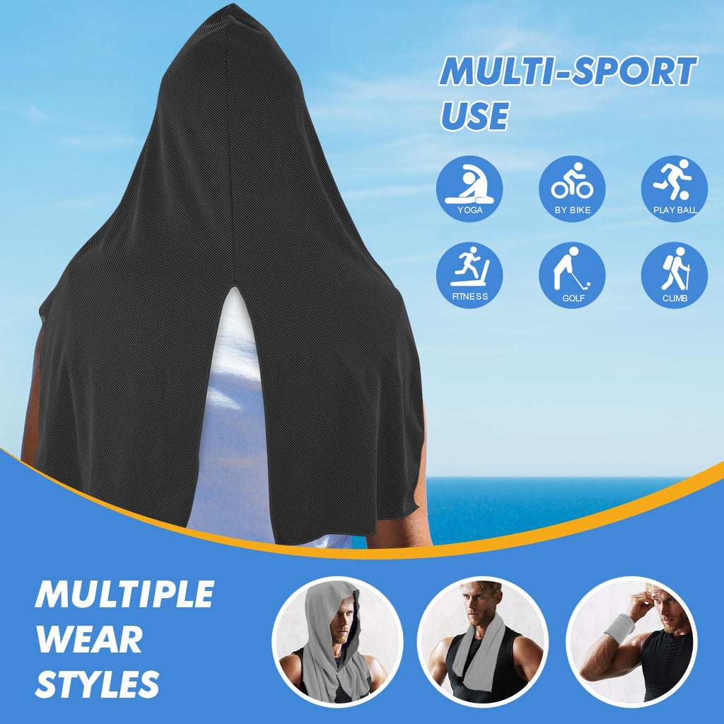 CSITE Cooling Hoodie Towels for Neck and Face, UPF 50 Sun Protection & Instant Cooling, Ice Towels for Hot Weather, Soft Breathable Towel for Sport, Work Out, Gym, Camping & More Activities（White）