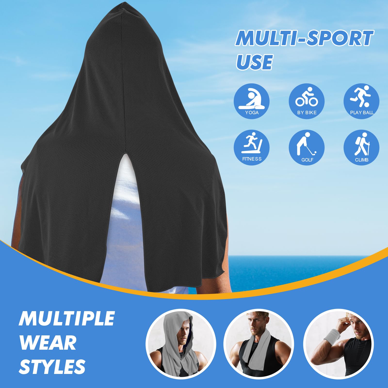 CSITE Cooling Hoodie Towels for Neck and Face, UPF 50 Sun Protection & Instant Cooling, Ice Towels for Hot Weather, Soft Breathable Towel for Sport, Work Out, Gym, Camping & More Activities（White）
