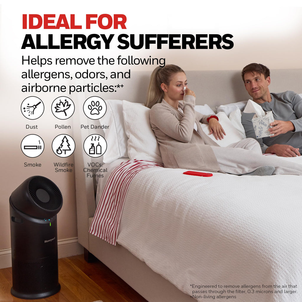 Honeywell Allergen Plus™ 3-in-1 HEPA Air Purifier Fan & Air Circulator, 1928 Ft² Rooms in 1 Hour, Air Quality Sensor, Sleep Mode, Reduces Allergens, Pet Dander, and Odors, White, HPA6000W