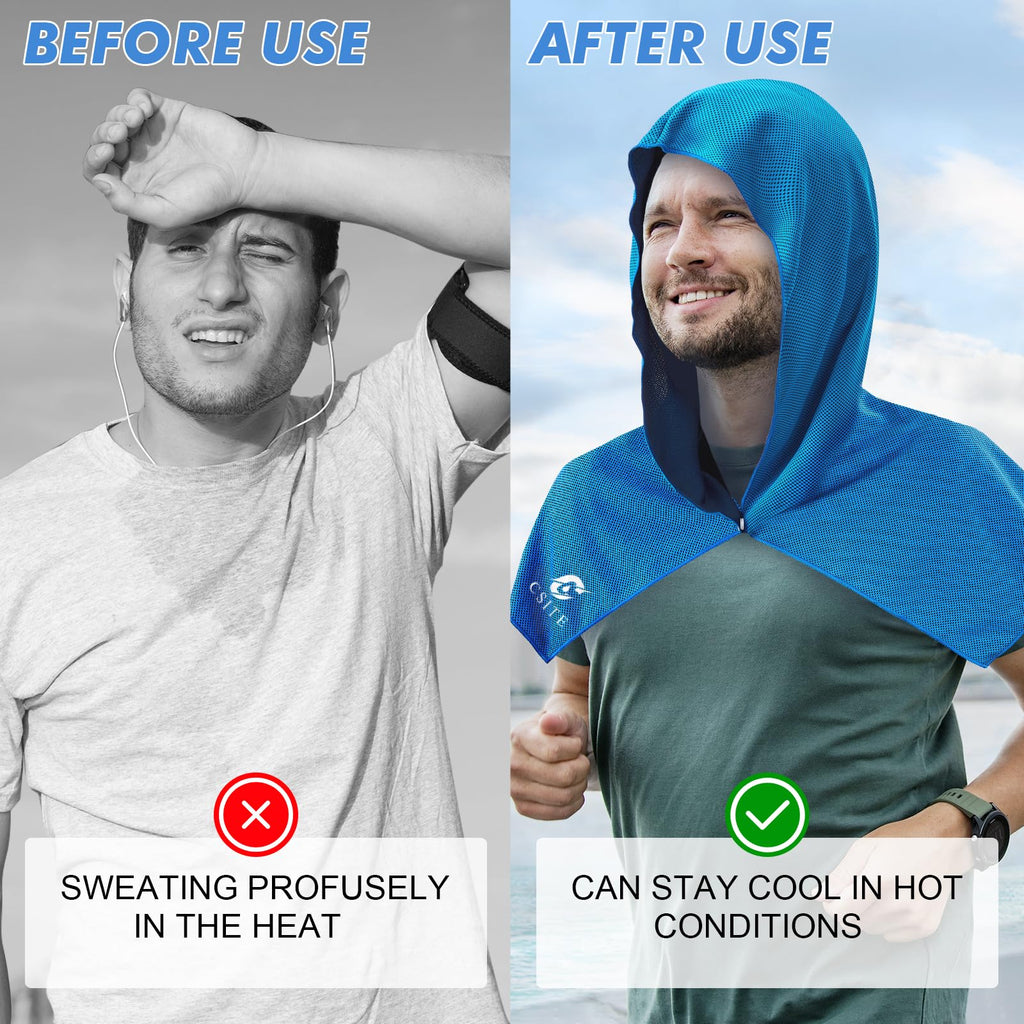 CSITE Cooling Hoodie Towels for Neck and Face, UPF 50 Sun Protection & Instant Cooling, Ice Towels for Hot Weather, Soft Breathable Towel for Sport, Work Out, Gym, Camping & More Activities（White）