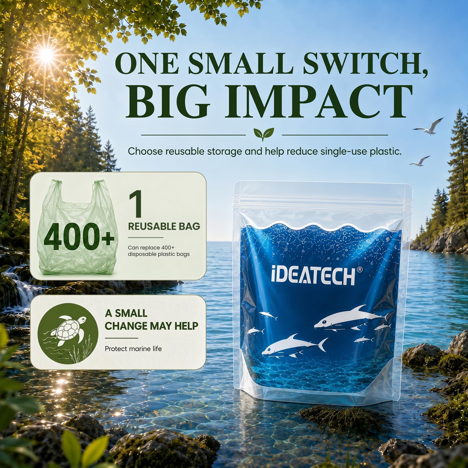 IDEATECH Reusable Bags Dishwasher Safe, BPA Free Reusable Gallon Freezer Bags, Stand Up Leakproof Food Storage Bags for Marinate Meats, Salad Fruit, Home Organization 6 Large+ 6 Sandwich+ 8 Snack Bags