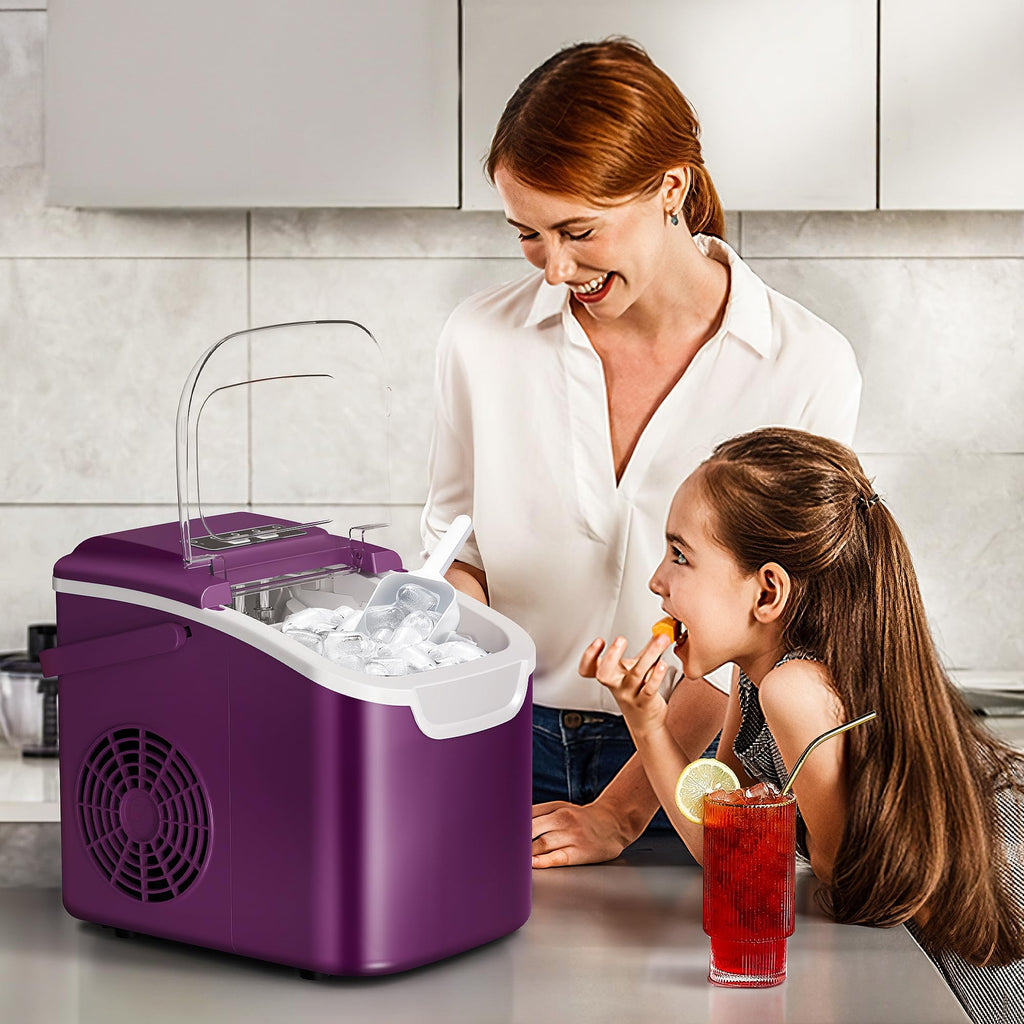 Countertop Portable Ice Maker Machine with Handle, 8 Bullet-Shaped Ice Cubes Ready in 6 Mins, 26Lbs/24H, Self-Cleaning Function with Ice Scoop and Basket for Home/Kitchen/Party (Black)