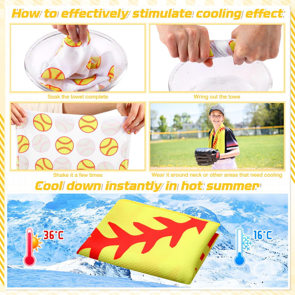 12 count Sports Cooling Towels Baseball Basketball Softball 40 x 12 Inch Breathable Soccer Football Volleyball Microfiber Ice Towel Fast Drying for Sport Party Favors Team Gift(Yellow,Softball)