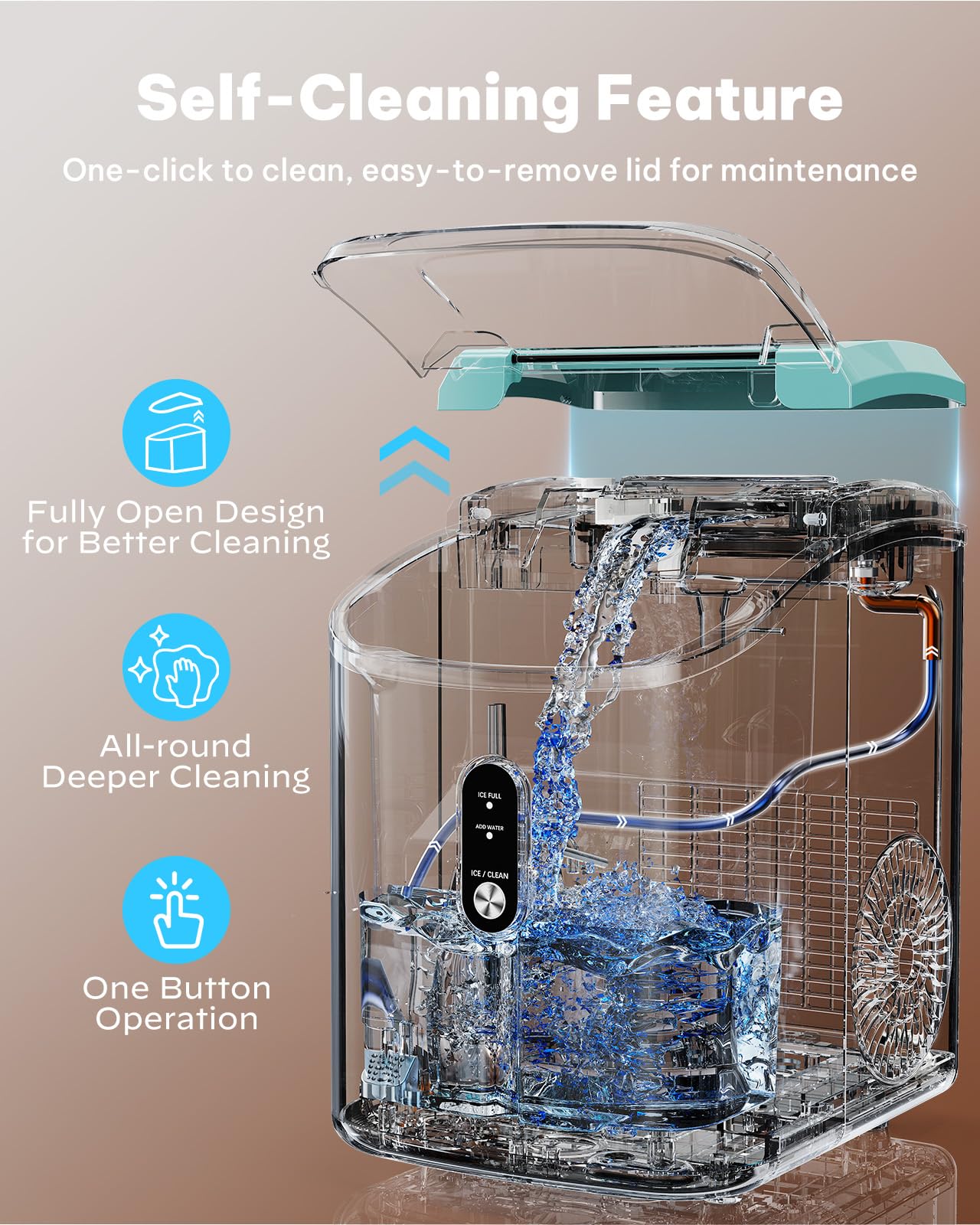 Silonn Nugget Ice Maker Countertop Pellet Machine with Self-Cleaning, Black | 36 lbs/24H, ice in 6 mins, soft chewable ice, removable cover, quiet operation, LED control panel, compact design