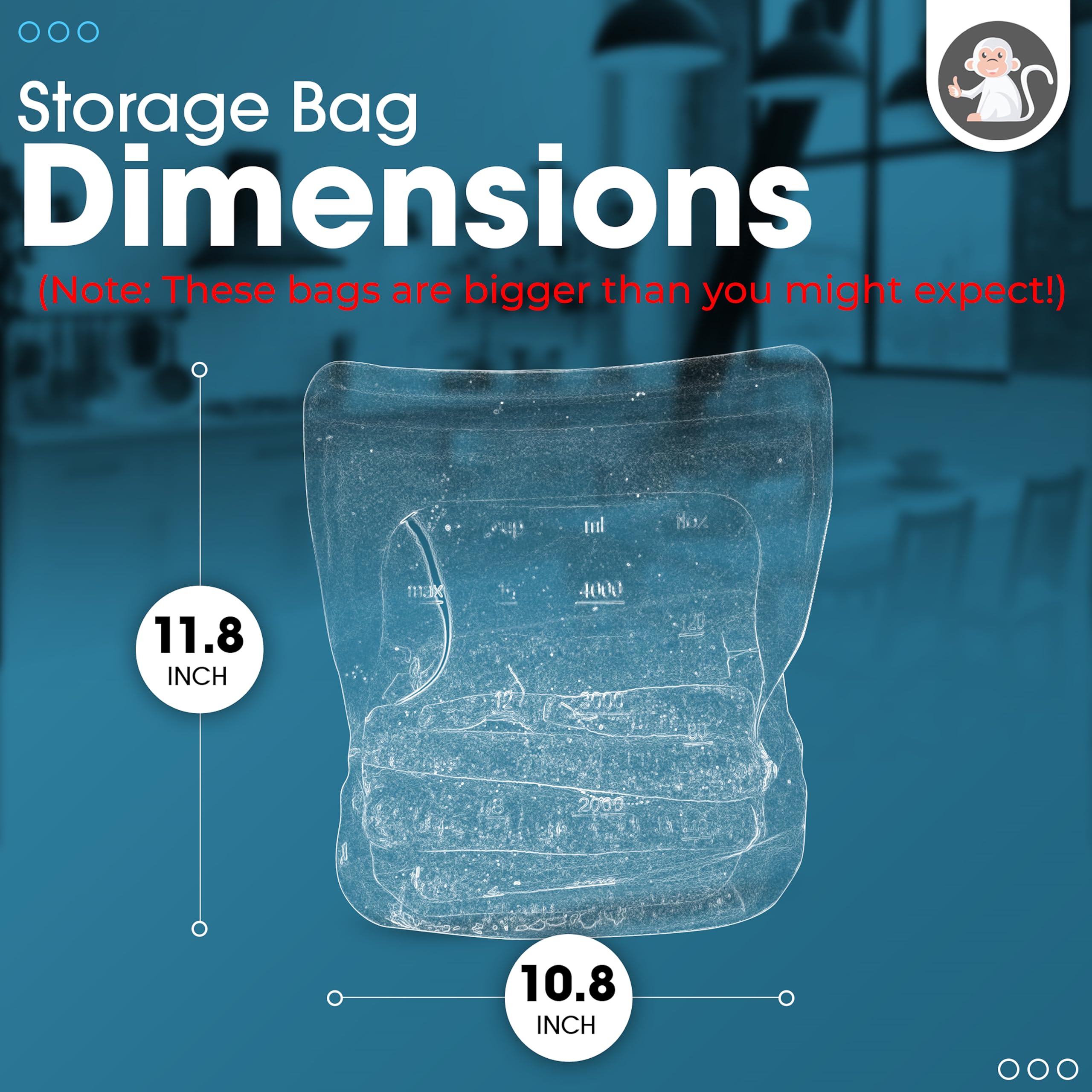 Albino Monkey Reusable 1 Gallon Silicone Freezer Bag, XXL 135 oz, Clear | Leakproof double-lock zip; for meal prep, marinating, brining & sous vide; dishwasher safe
