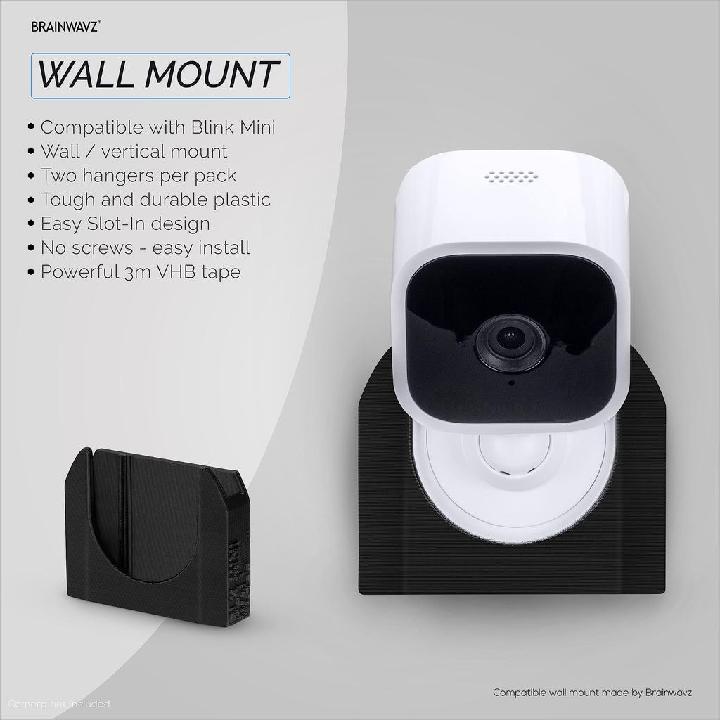 BRAINWAVZ Adhesive Wall Mount for Blink Mini Camera, 2 Pack, No Hassle Holder, Strong 3M VHB Tape, No Screws, No Mess Install, Bracket Stand (White)