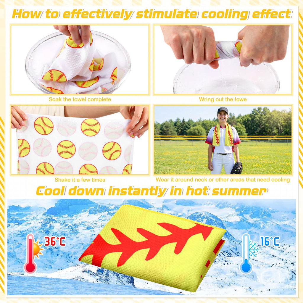 12 count Sports Cooling Towels Baseball Basketball Softball 40 x 12 Inch Breathable Soccer Football Volleyball Microfiber Ice Towel Fast Drying for Sport Party Favors Team Gift(Yellow,Softball)