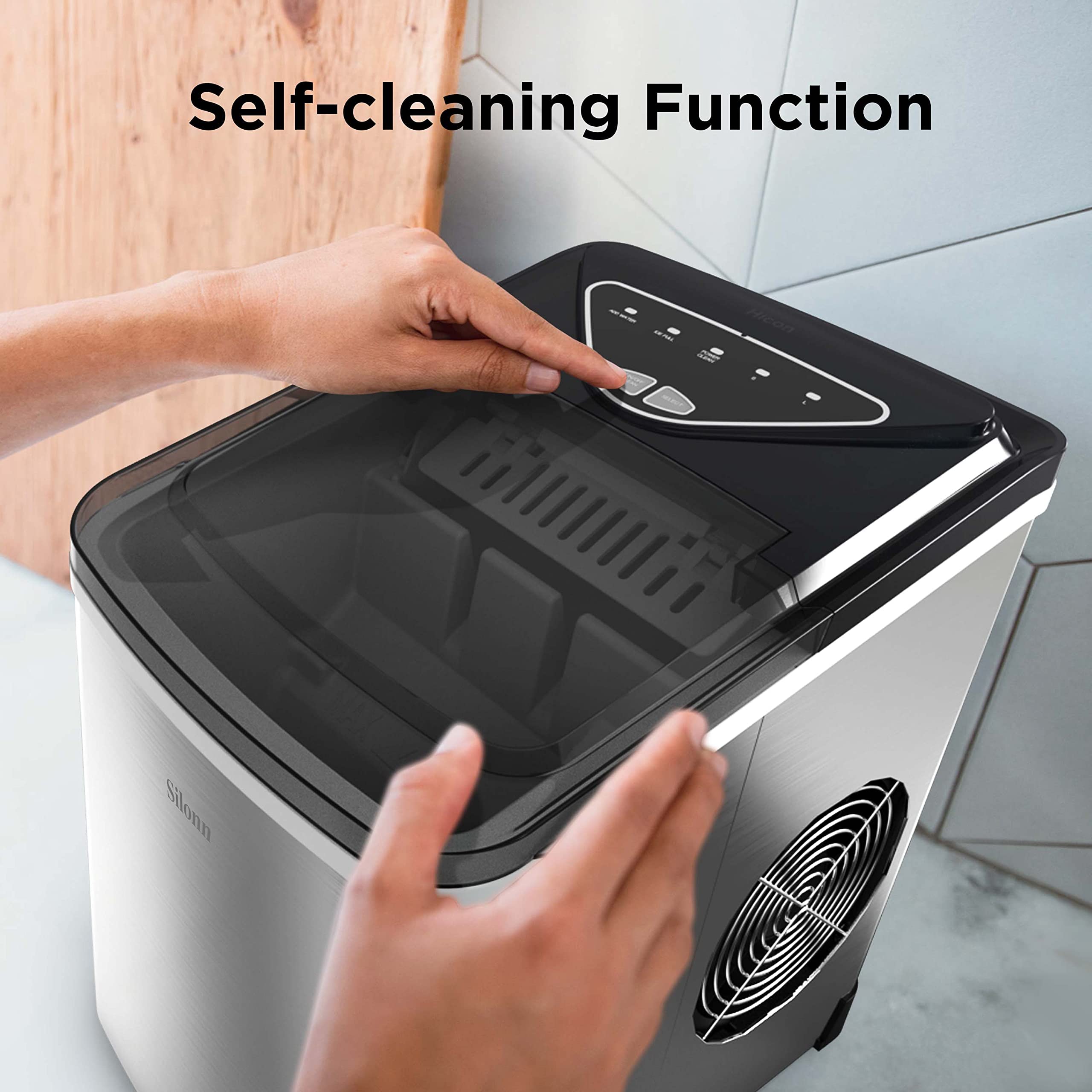 Silonn Nugget Ice Maker Countertop Pellet Machine with Self-Cleaning, Black | 36 lbs/24H, ice in 6 mins, soft chewable ice, removable cover, quiet operation, LED control panel, compact design