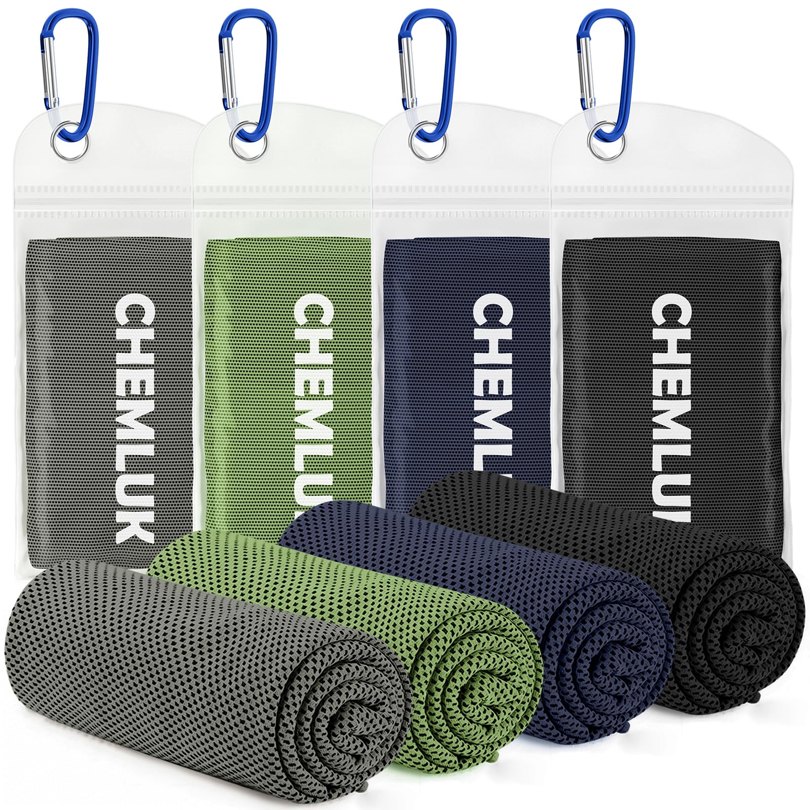 Cooling Towels for Neck and Face: Instant Cool Towel for Hot Weather UPF 50 Quick Dry Microfiber Sweat Towel for Gym Sports Workout Travel - 40"x12", 4 Packs Multicoloured