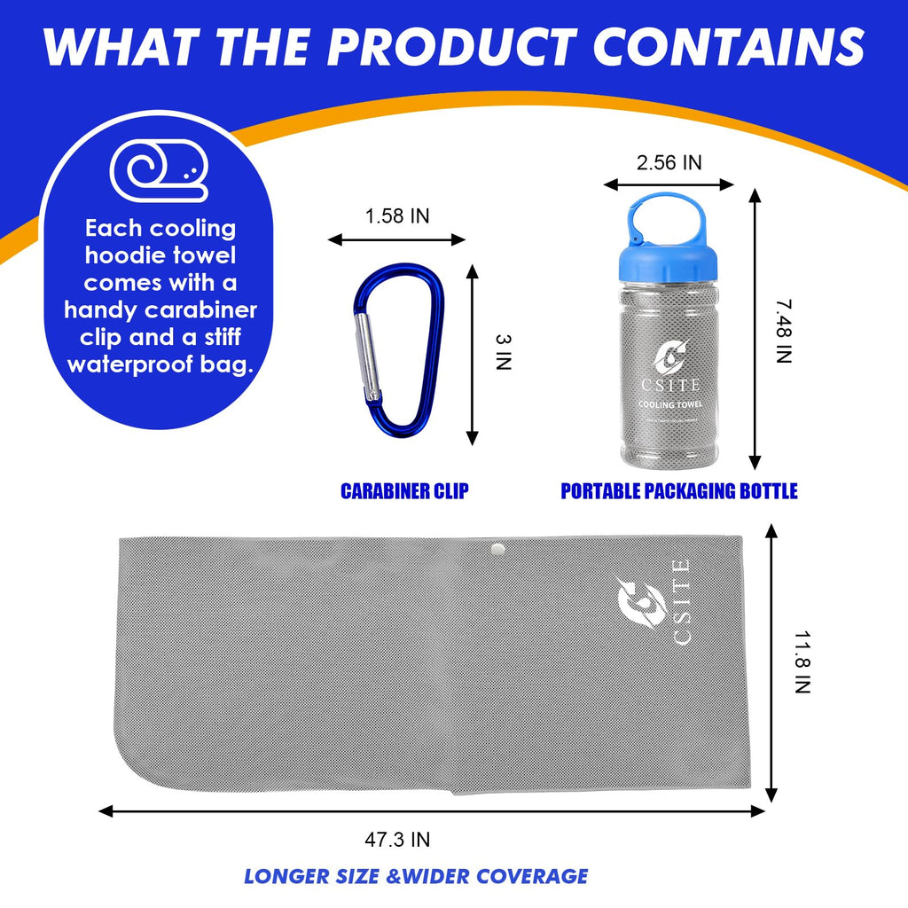 CSITE Cooling Hoodie Towels for Neck and Face, UPF 50 Sun Protection & Instant Cooling, Ice Towels for Hot Weather, Soft Breathable Towel for Sport, Work Out, Gym, Camping & More Activities（White）