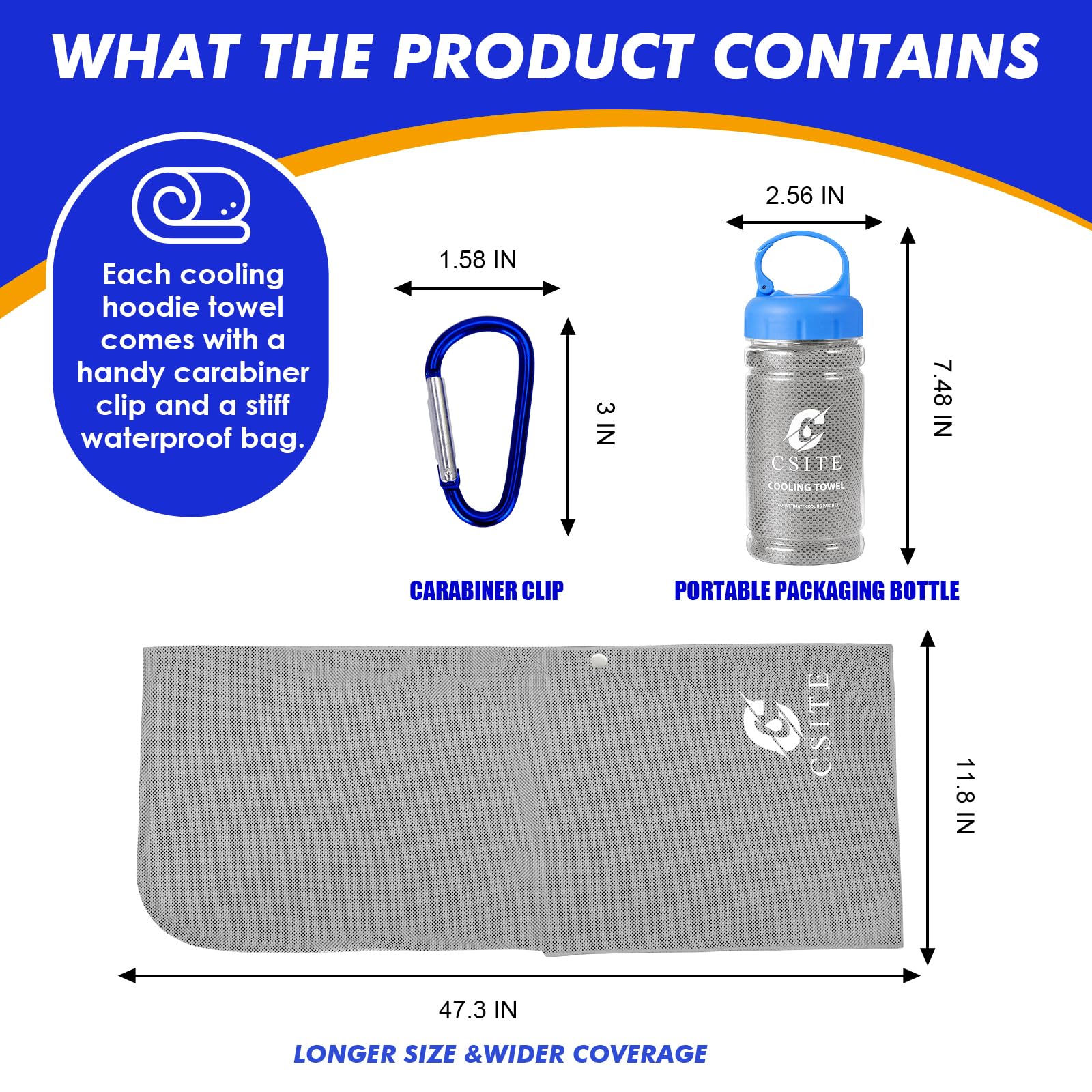 CSITE Cooling Hoodie Towels for Neck and Face, UPF 50 Sun Protection & Instant Cooling, Ice Towels for Hot Weather, Soft Breathable Towel for Sport, Work Out, Gym, Camping & More Activities（White）