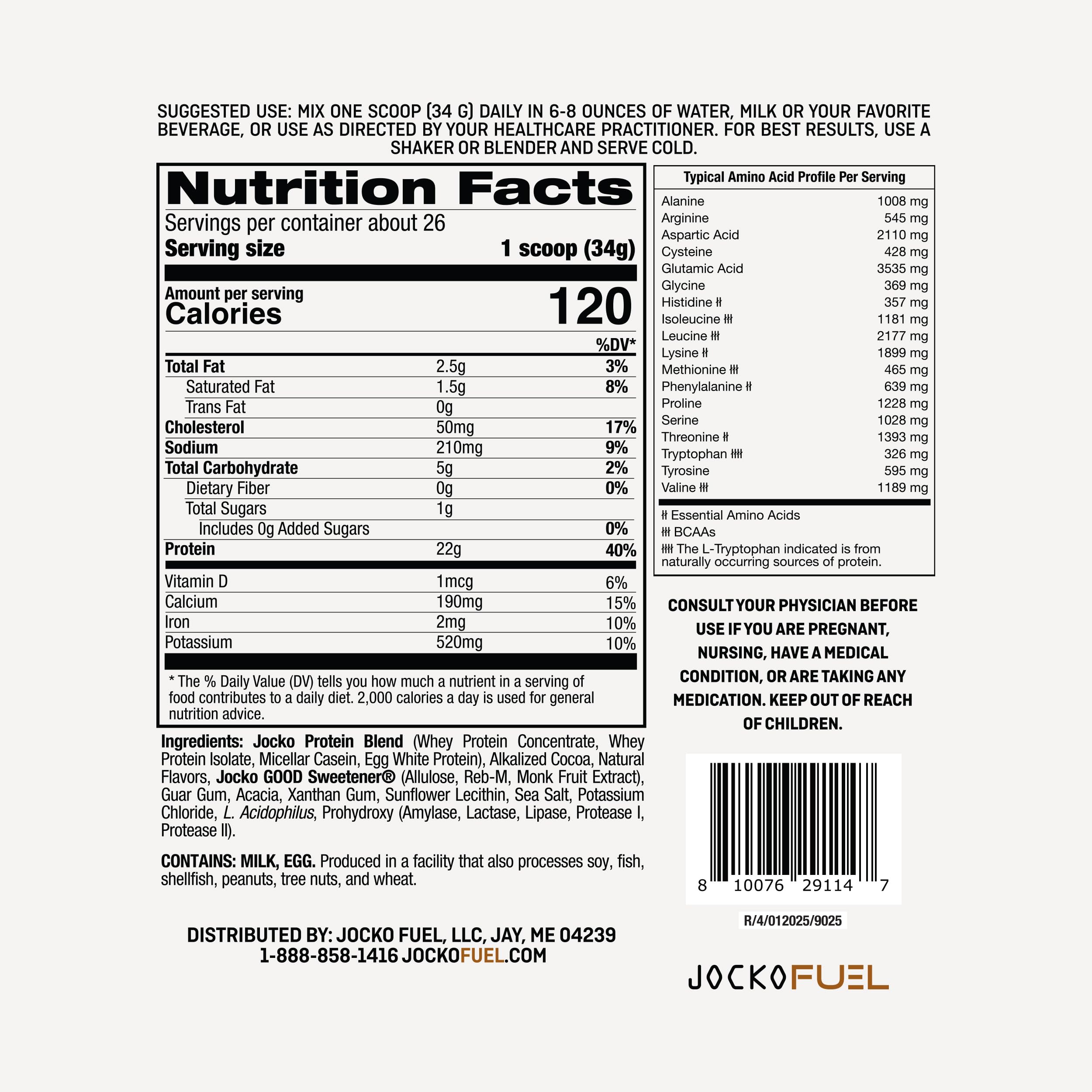 Jocko Fuel Whey Protein Powder, Chocolate Peanut Butter, 22g Protein, Digestive Enzymes + Probiotic Blend, No Sugar Added, with Essential Amino Acids + Electrolyte Minerals, 25 Servings