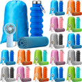 24 Set Theme Park Necessities Cruise Ship Accessory Kit Collapsible Water Bottle Cooling Towel Fan Drawstring Bag for Summer Amusement Park Outdoor Team Travel Cruise Gift Fitness Sport Favor