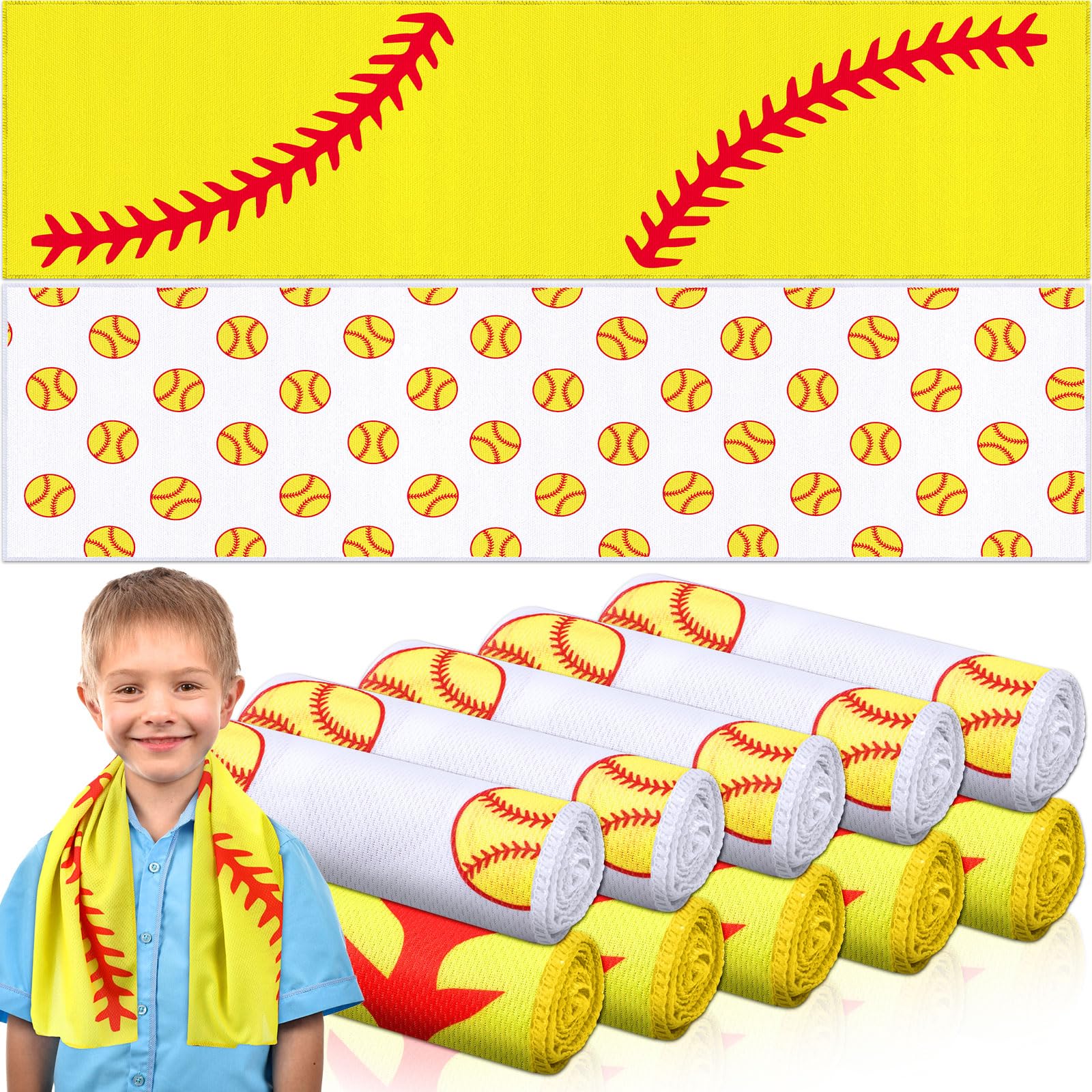 12 count Sports Cooling Towels Baseball Basketball Softball 40 x 12 Inch Breathable Soccer Football Volleyball Microfiber Ice Towel Fast Drying for Sport Party Favors Team Gift(Yellow,Softball)