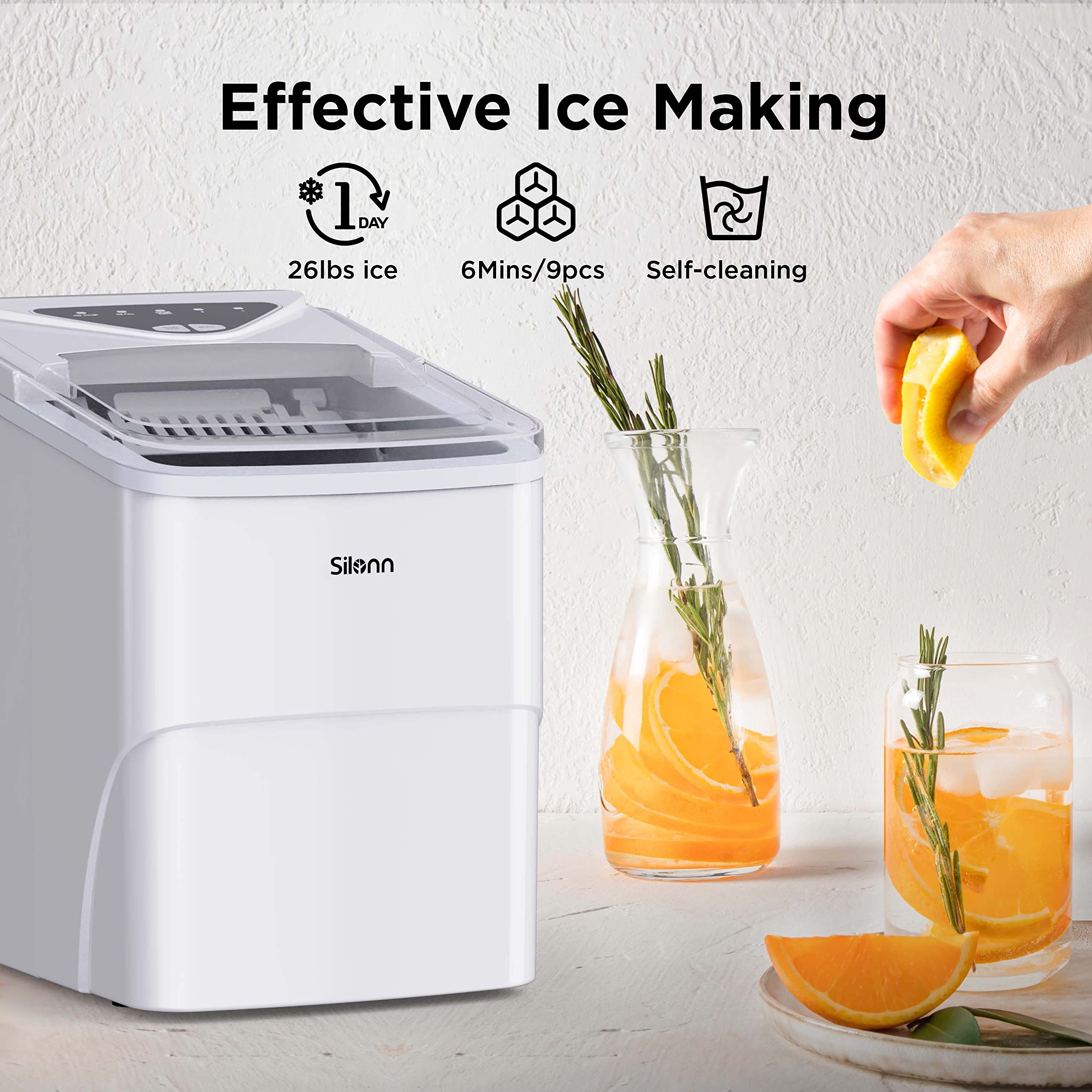 Silonn Nugget Ice Maker Countertop Pellet Machine with Self-Cleaning, Black | 36 lbs/24H, ice in 6 mins, soft chewable ice, removable cover, quiet operation, LED control panel, compact design