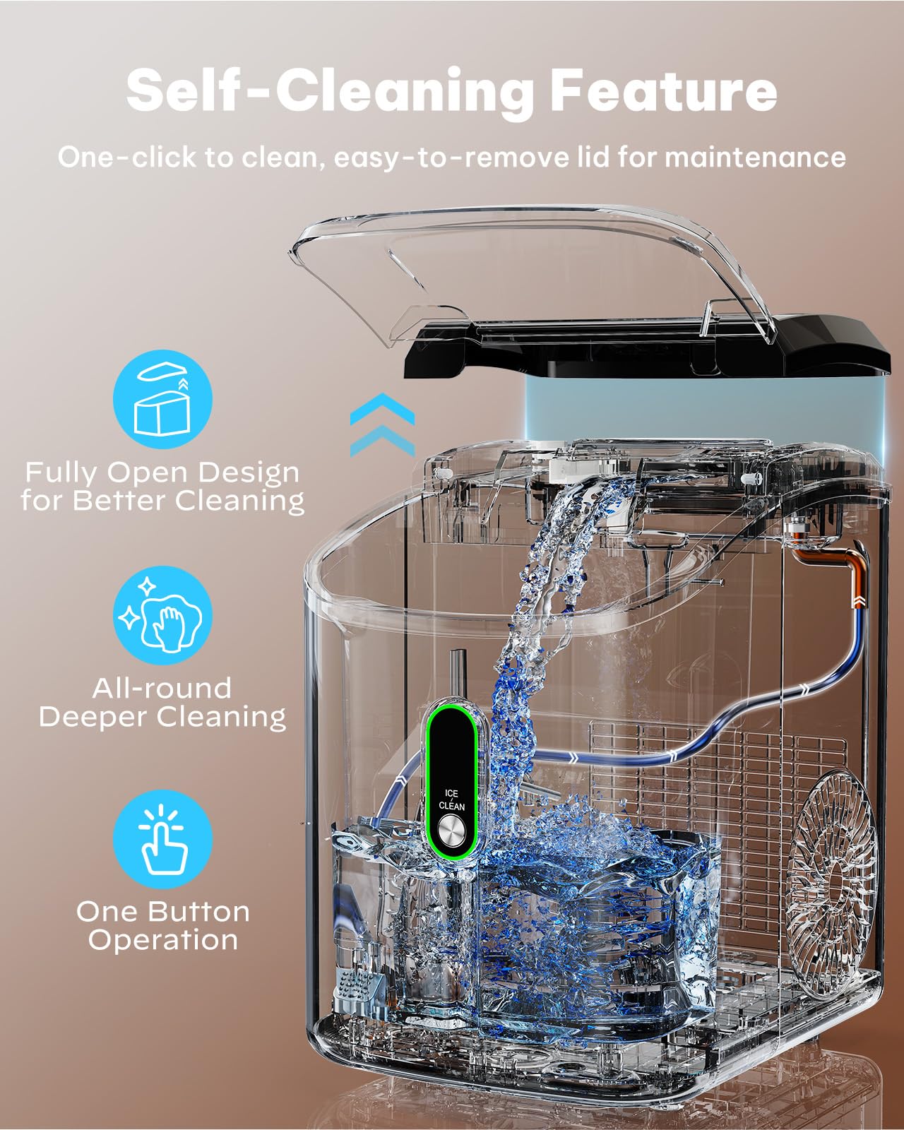 Silonn Nugget Ice Maker Countertop Pellet Machine with Self-Cleaning, Black | 36 lbs/24H, ice in 6 mins, soft chewable ice, removable cover, quiet operation, LED control panel, compact design