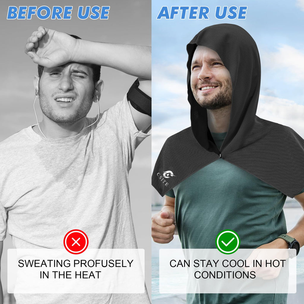 CSITE Cooling Hoodie Towels for Neck and Face, UPF 50 Sun Protection & Instant Cooling, Ice Towels for Hot Weather, Soft Breathable Towel for Sport, Work Out, Gym, Camping & More Activities（White）