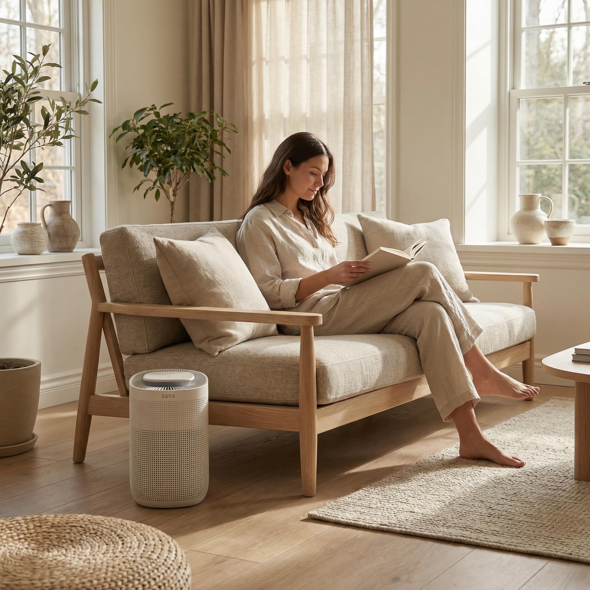 Sans True HEPA Air Purifier for Extra Large Rooms (1,854 sq ft) | UV-C Light Layer & Carbon Odor Absorption | Quiet 25dB Auto-Mode, Captures Smoke, Dust & Allergens (White)