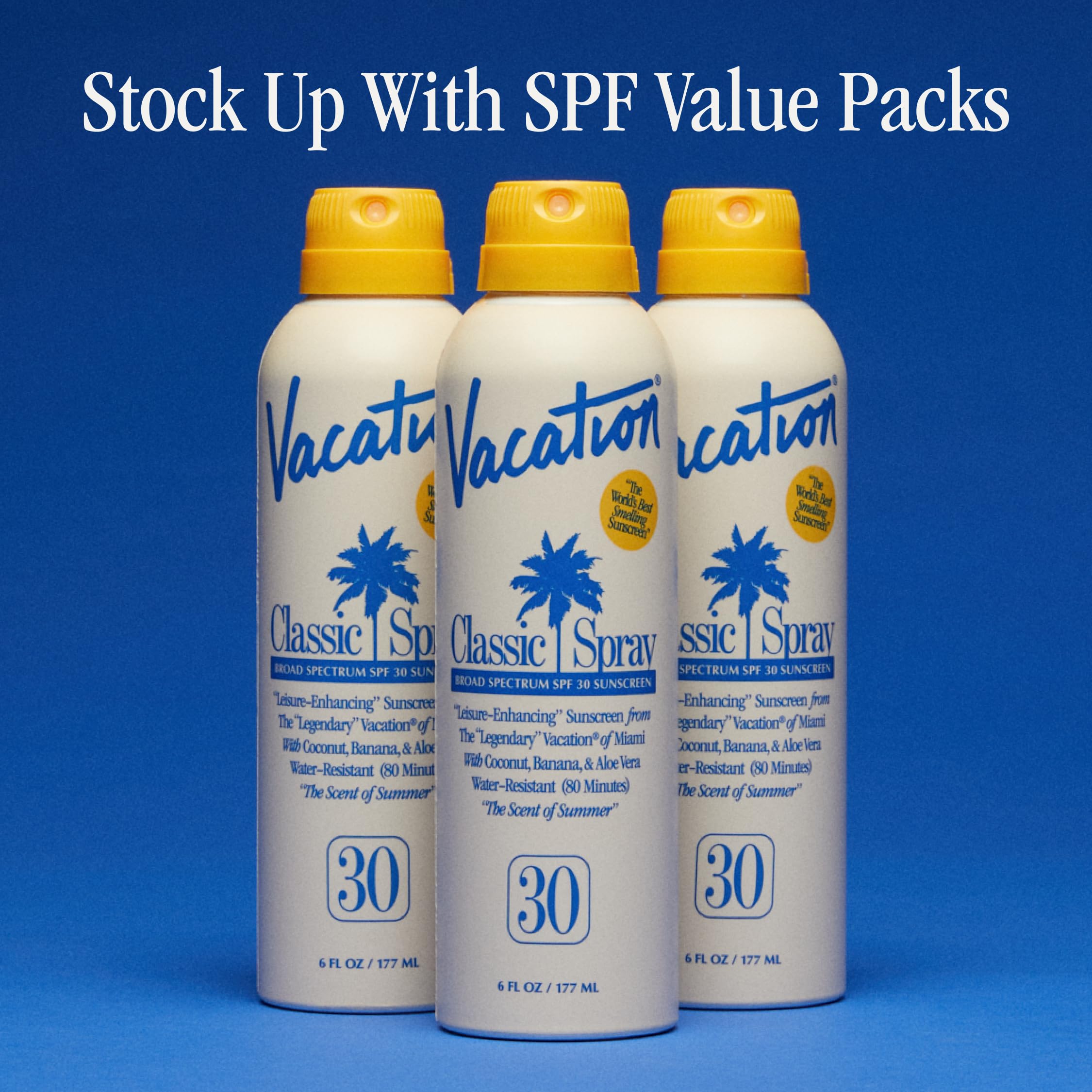Vacation Classic SPF 50 Sunscreen Spray, 6 Fluid Ounces, Pack of 3 - Broad Spectrum, Lightweight, Transparent on All Skin Tones, Water-Resistant, Vegan, Dermatologist-Tested