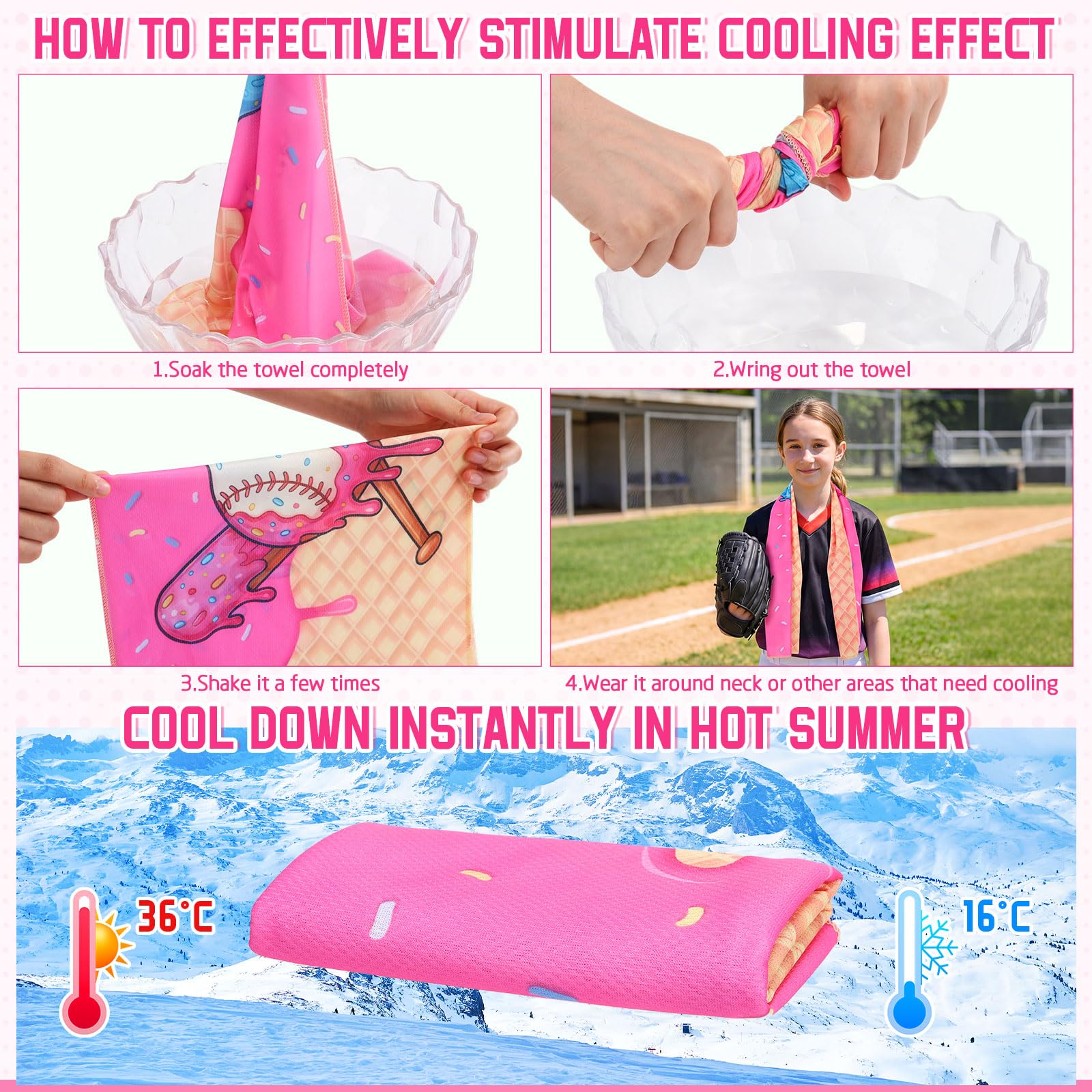 12 count Sports Cooling Towels Baseball Basketball Softball 40 x 12 Inch Breathable Soccer Football Volleyball Microfiber Ice Towel Fast Drying for Sport Party Favors Team Gift(Yellow,Softball)