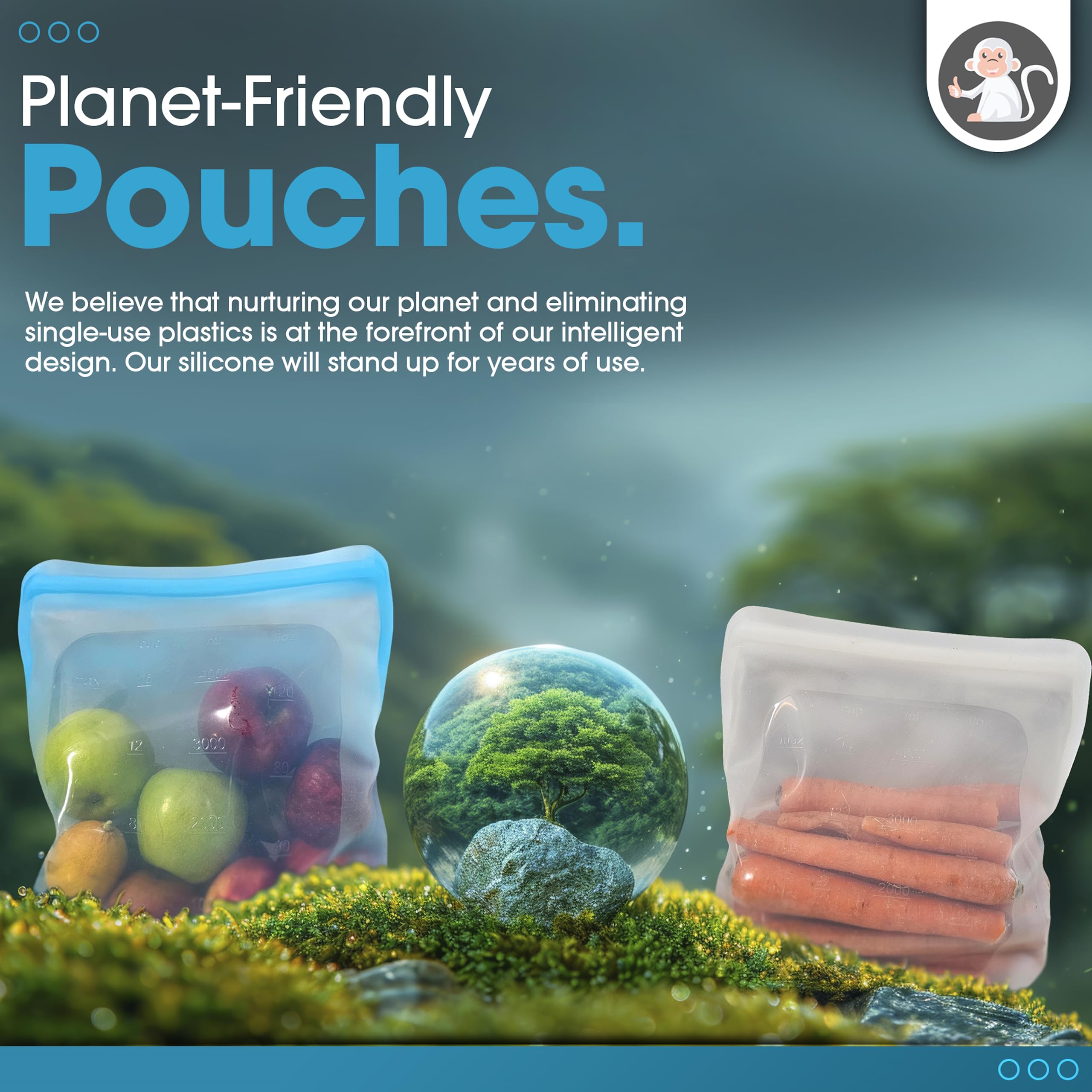 Albino Monkey Reusable 1 Gallon Silicone Freezer Bag, XXL 135 oz, Clear | Leakproof double-lock zip; for meal prep, marinating, brining & sous vide; dishwasher safe