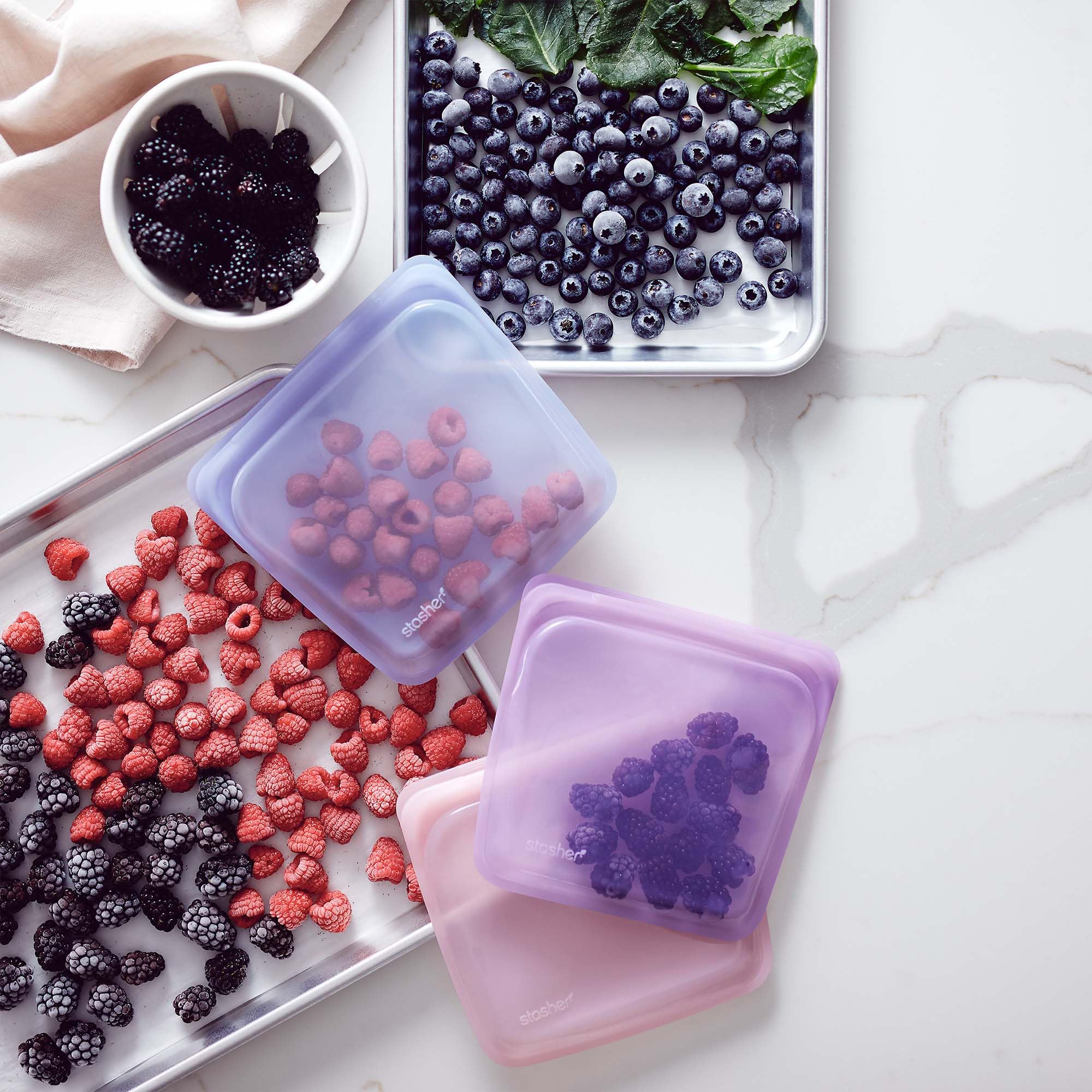Stasher Silicone Reusable Storage Bag, Sandwich Bags, Reusable Freezer Bag, Microwave, Dishwasher, Oven Safe, Sous Vide, Premium Lunch Container, Eco Friendly, Food Storage Bags, 28 oz, Clear
