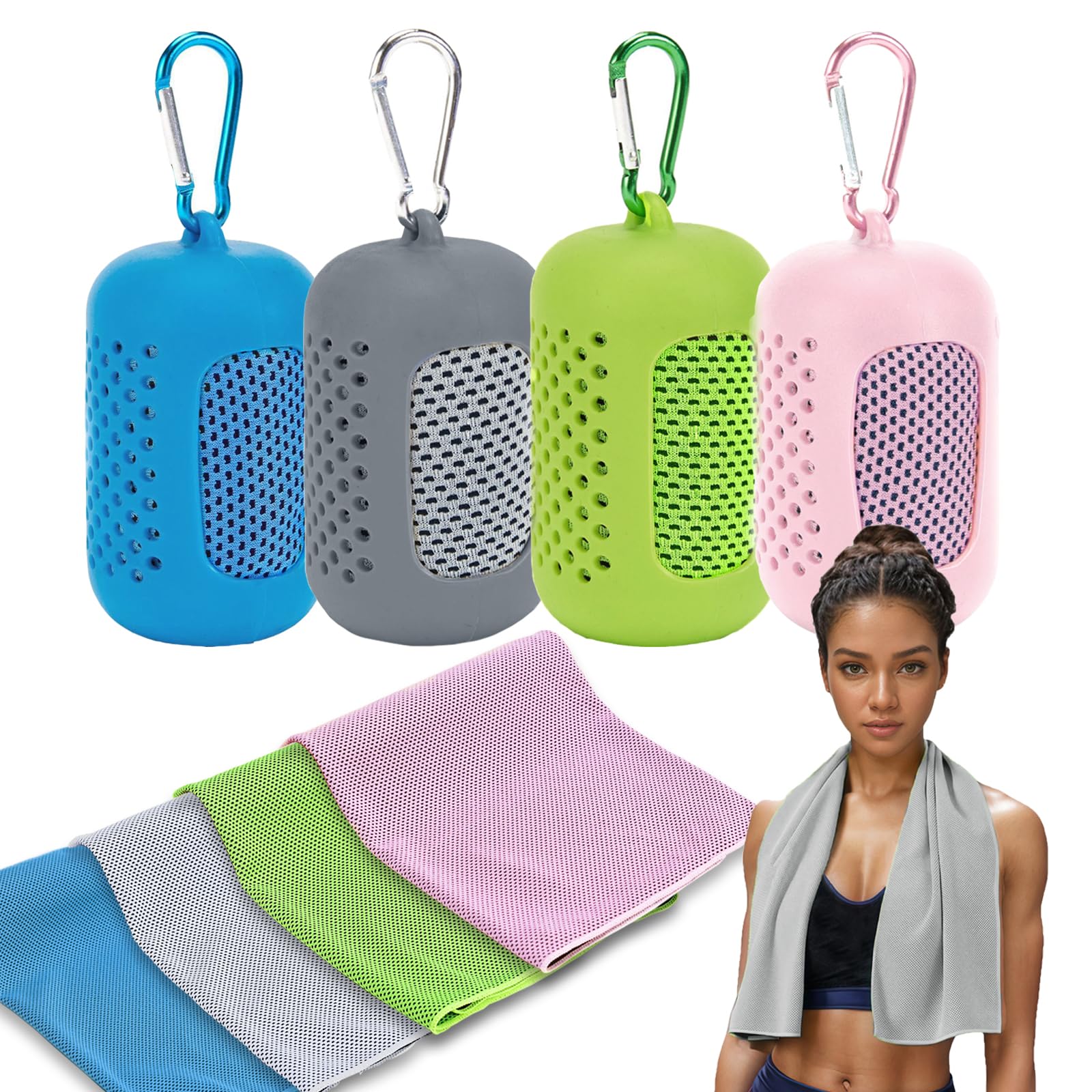 4 Pack Cooling Towels (40"x12"), Microfiber Chilly Towels Soft Breathable Gym Ice Towel for Workout, Yoga, Sport, Silicone Set Travel Sweat Towels Fast Drying Lightweight Cooling Neck Wraps