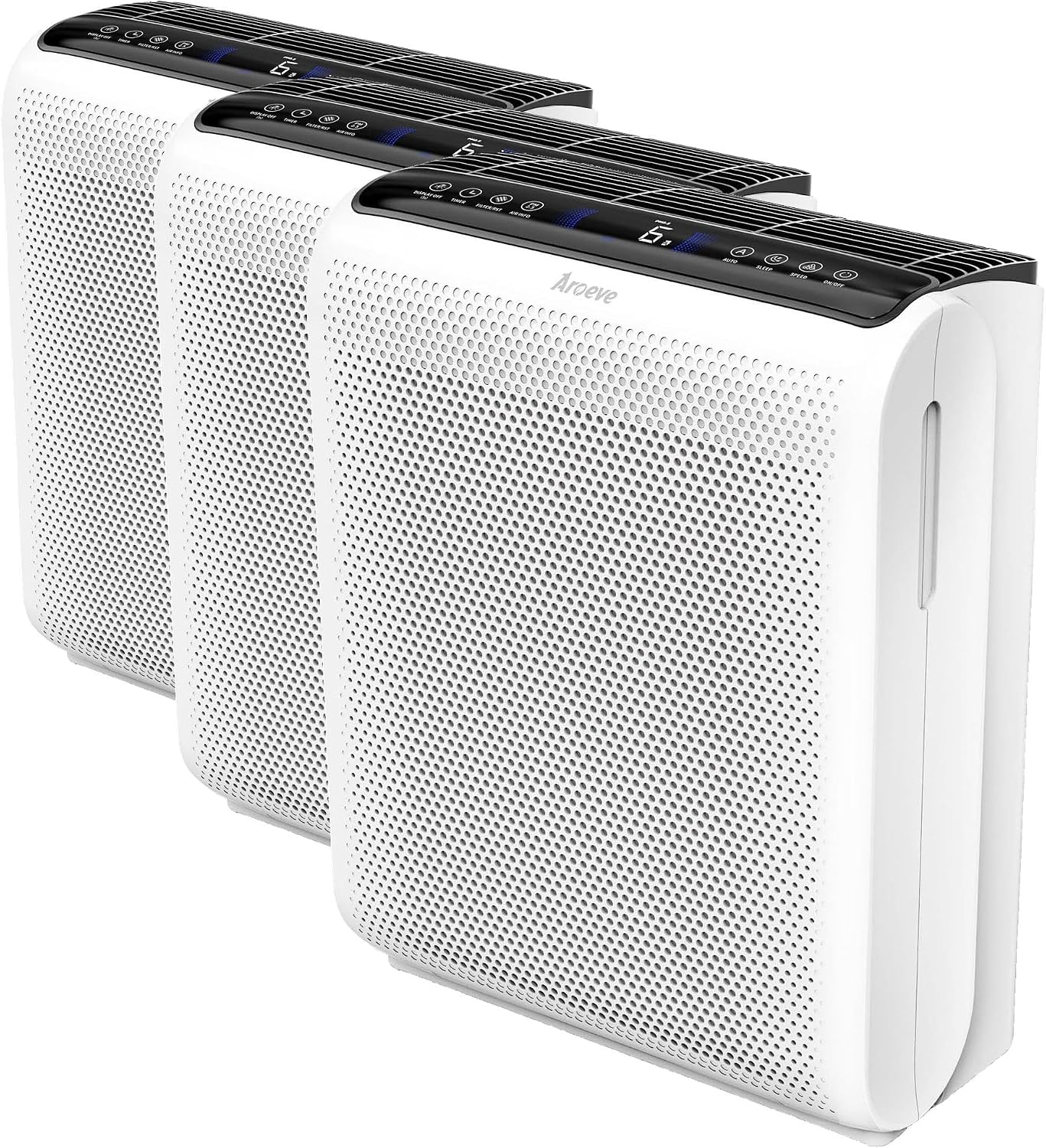 AROEVE Air Purifiers for Bedroom Home Large Room Up to 1504 Ft², 5 Layer Filter for Smoke Pollen Allergies Pet Dander Odor, Air Quality Monitor, Sleep Mode, Timer for Office, Dorm, Kitchen, MK07 White