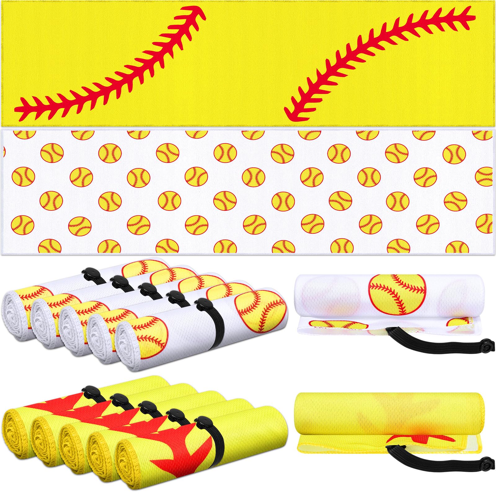 12 count Sports Cooling Towels Baseball Basketball Softball 40 x 12 Inch Breathable Soccer Football Volleyball Microfiber Ice Towel Fast Drying for Sport Party Favors Team Gift(Yellow,Softball)