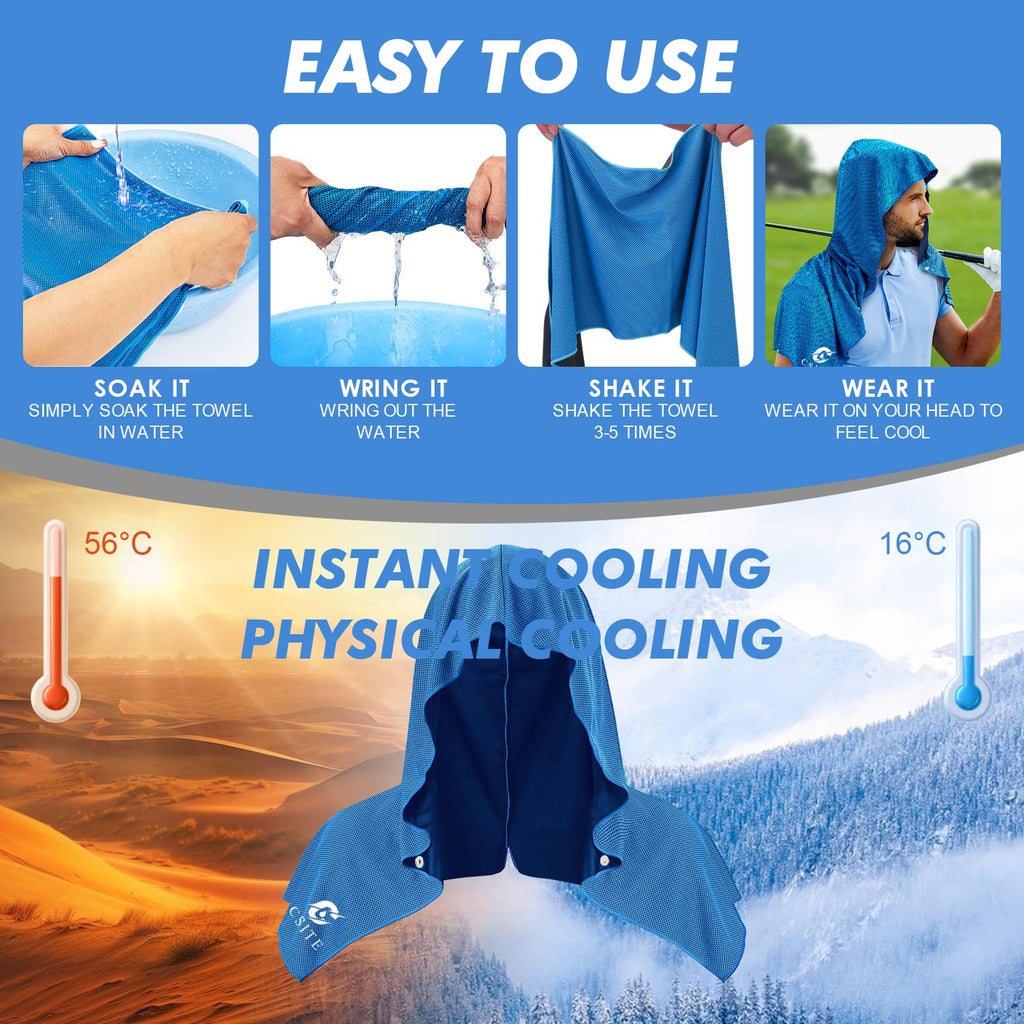 CSITE Cooling Hoodie Towels for Neck and Face, UPF 50 Sun Protection & Instant Cooling, Ice Towels for Hot Weather, Soft Breathable Towel for Sport, Work Out, Gym, Camping & More Activities（White）