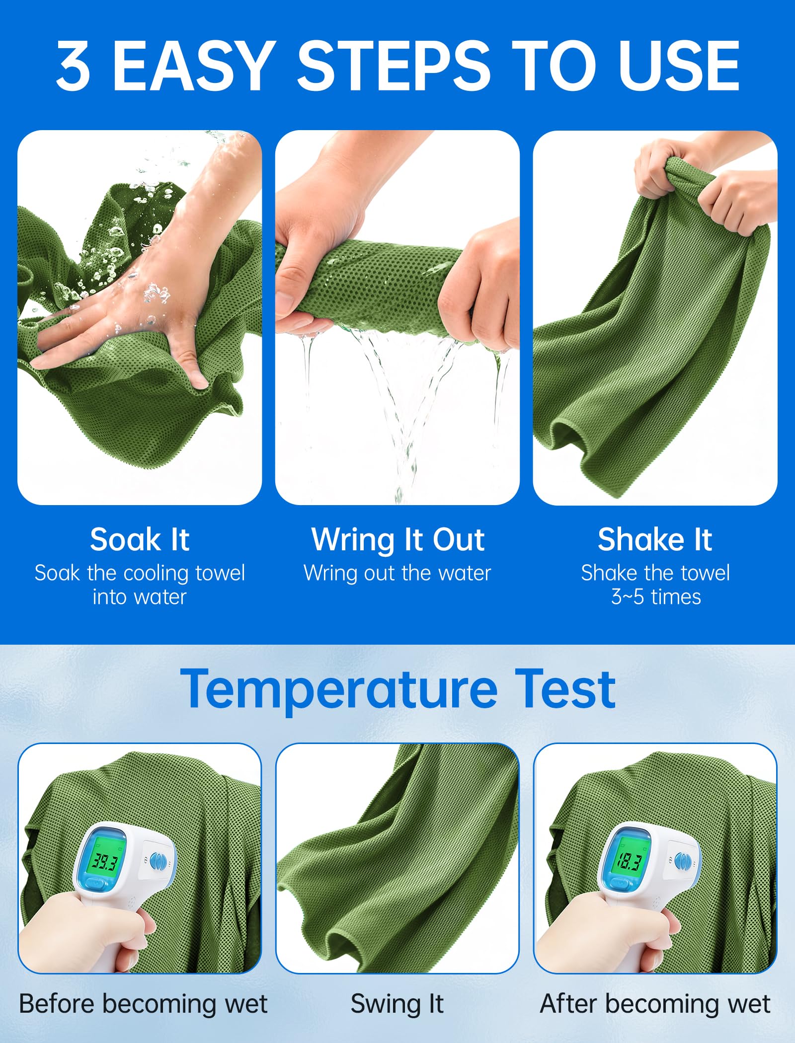 Cooling Towels for Neck and Face: Instant Cool Towel for Hot Weather UPF 50 Quick Dry Microfiber Sweat Towel for Gym Sports Workout Travel - 40"x12", 4 Packs Multicoloured