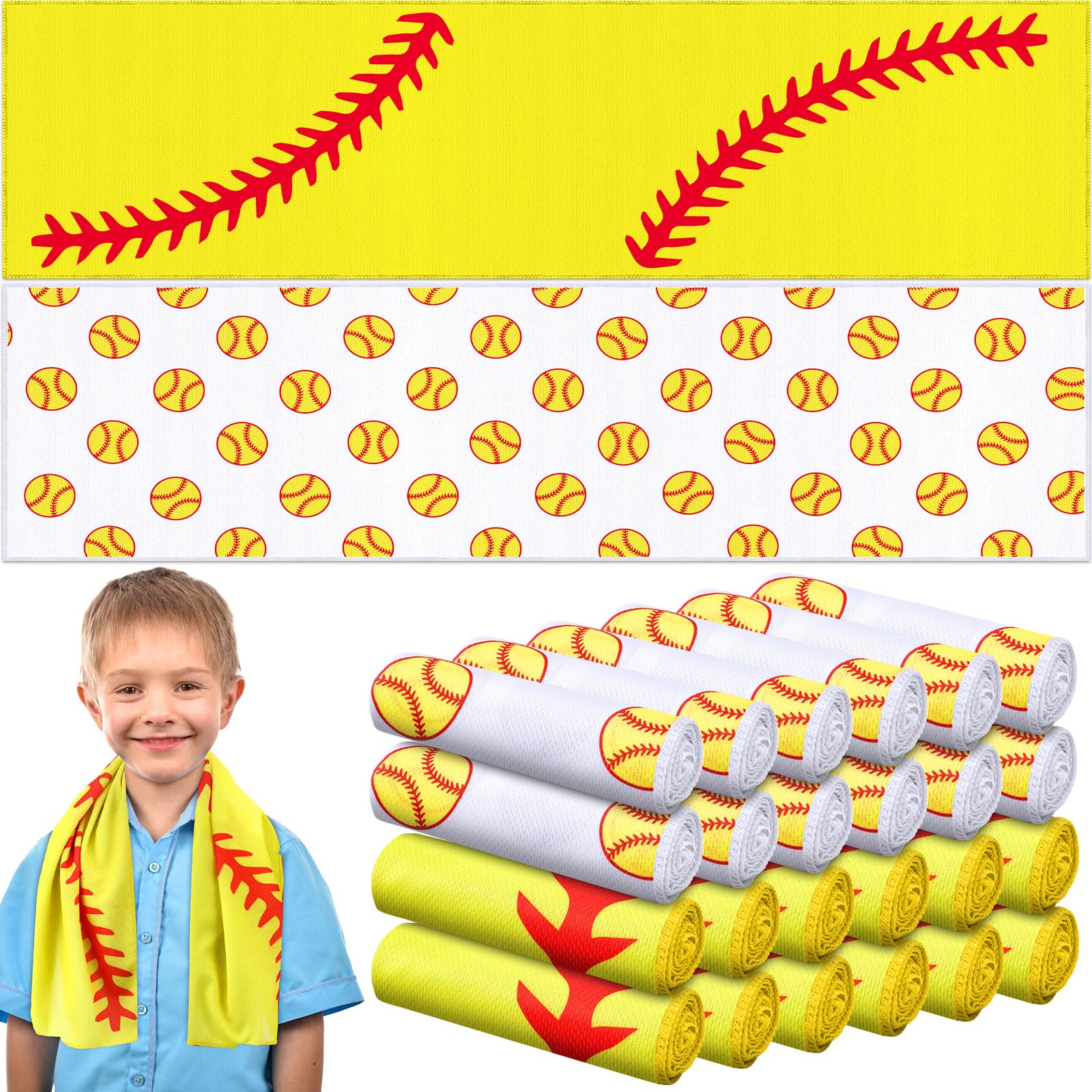 12 count Sports Cooling Towels Baseball Basketball Softball 40 x 12 Inch Breathable Soccer Football Volleyball Microfiber Ice Towel Fast Drying for Sport Party Favors Team Gift(Yellow,Softball)