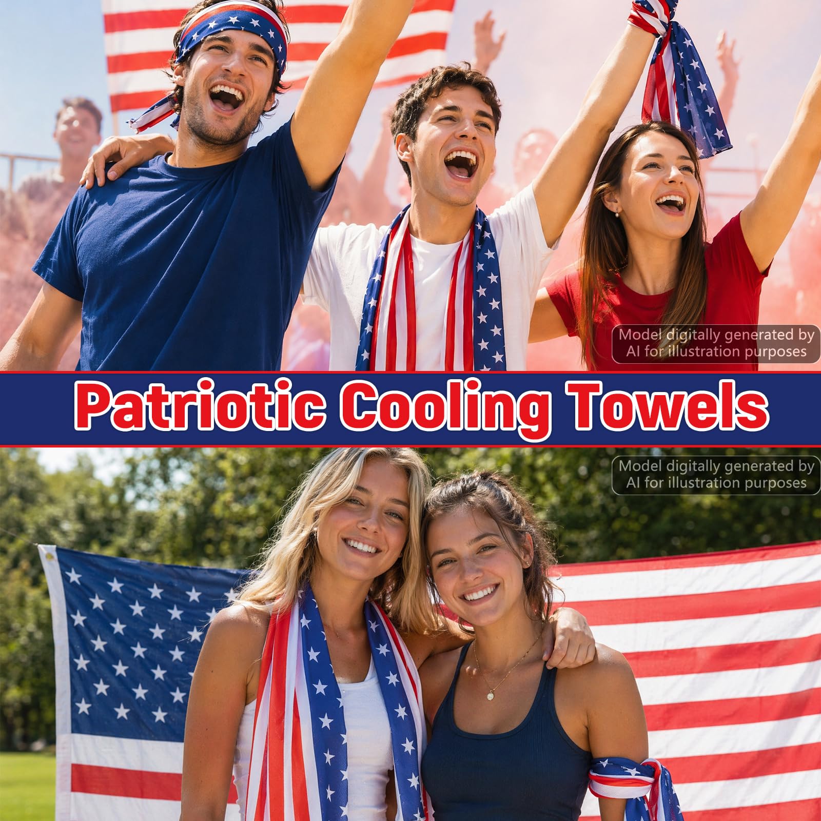 30Pcs 250th Anniversary Patriotic Cooling Towels for Neck and Face 40 x 12 Inch American Flag Sports Workout Ice Towel for Sweat Microfiber Breathable Chilly Bulk Neck Wraps for 4th of July Outdoor