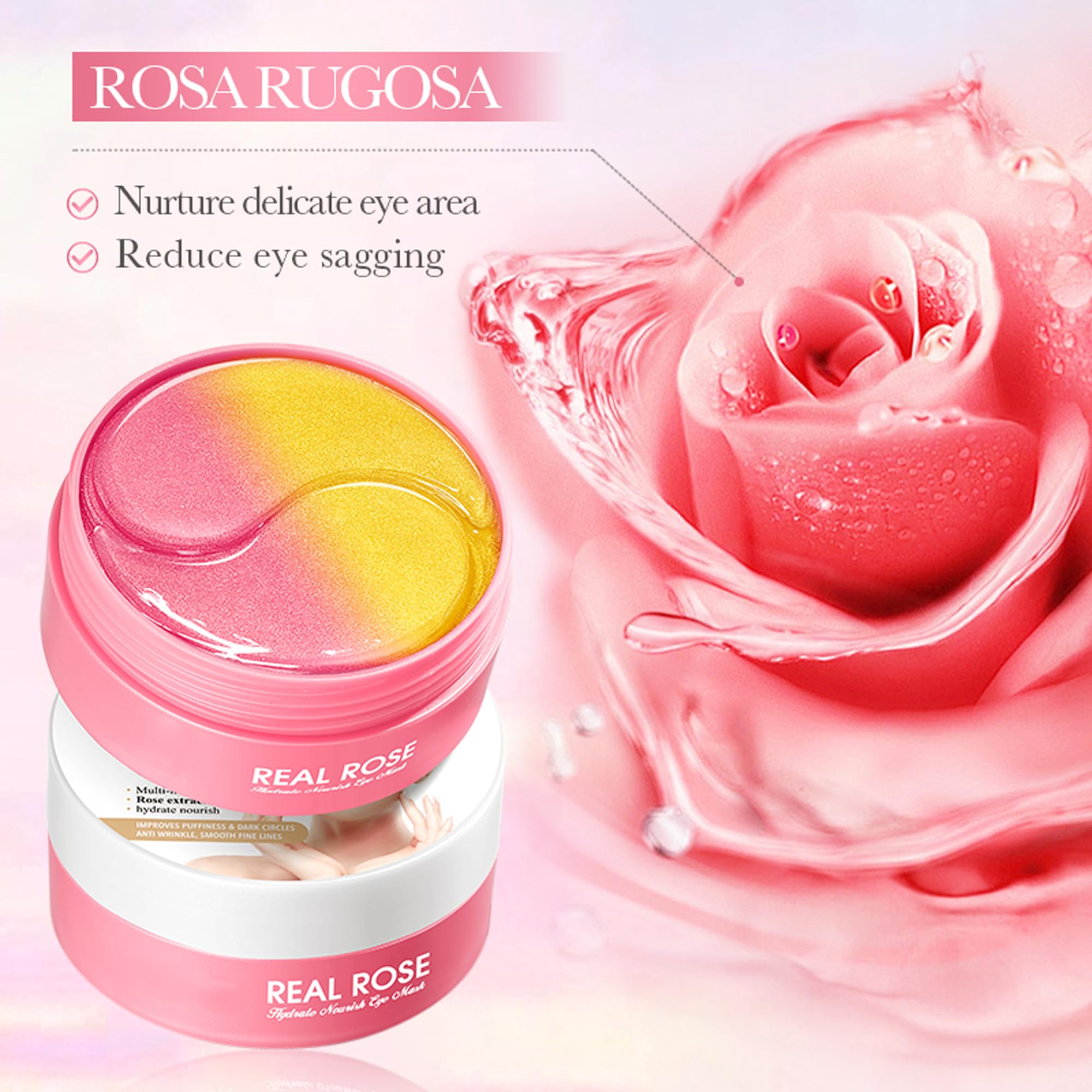 AKARY Eye Patches Rose Hydra-Gel Eye Mask Sheet Lady Skin Care Pad Remove Fine Lines Smooth Repair the Eyes Skin, Under Eye Gel for Moisturizing and Relieving, Firm the Look of the Eye Area