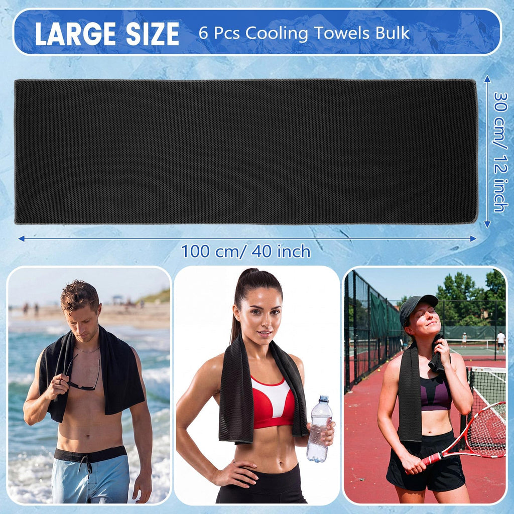 Hosuly 6 Pack Cooling Towels 40"x12" Ice Towel Cooling Neck Wraps Soft Breathable Chilly Stay Cool in Summer for Sports Yoga Golf Gym Activities(Black)