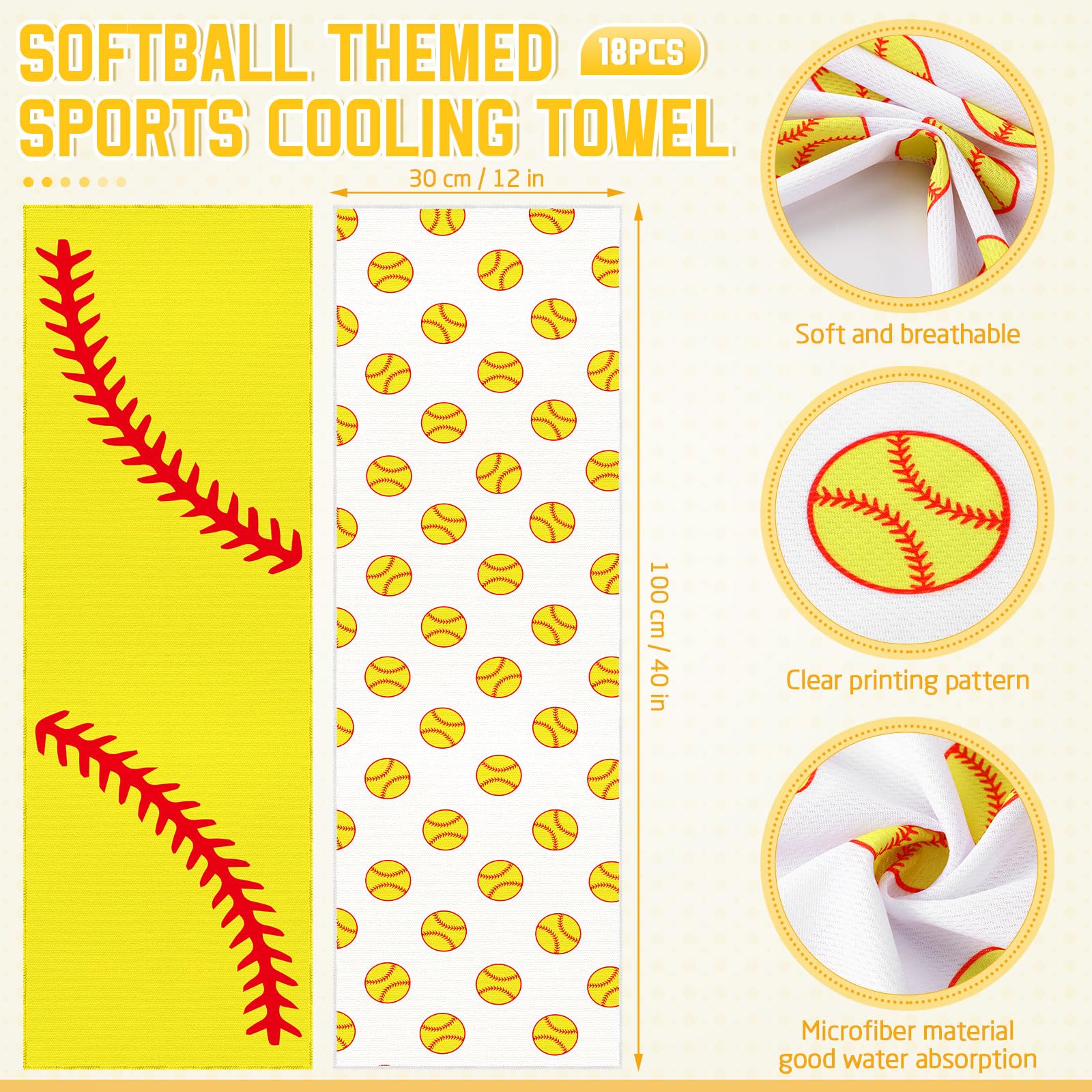 12 count Sports Cooling Towels Baseball Basketball Softball 40 x 12 Inch Breathable Soccer Football Volleyball Microfiber Ice Towel Fast Drying for Sport Party Favors Team Gift(Yellow,Softball)