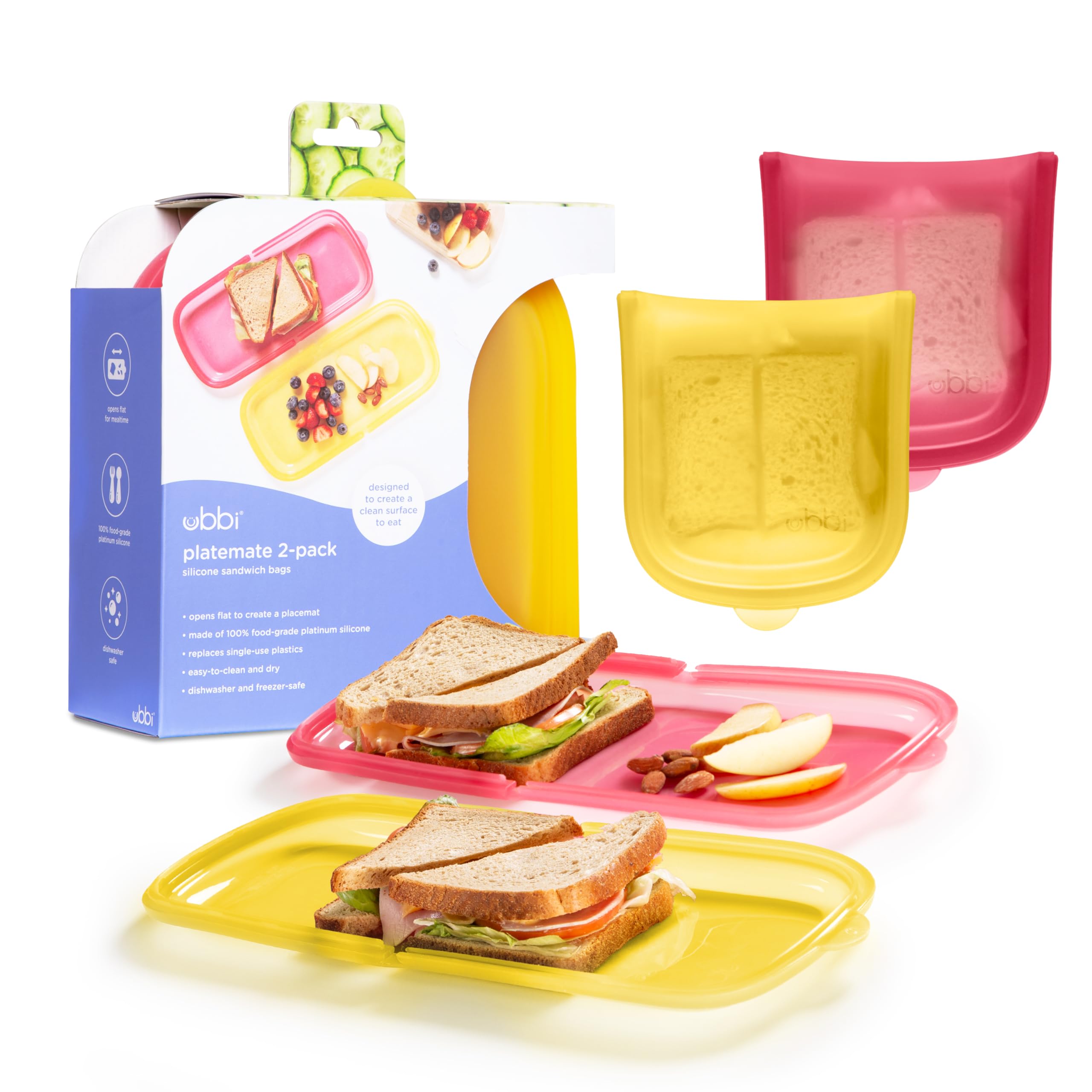 Ubbi Platemate Reusable Silicone Storage Bag, Smoothie Purple | Opens Flat as Placemat, Dishwasher & Freezer-Safe, Lunch Container, Leakproof Sandwich & Snack Bag, Easy to Clean, BPA-Free