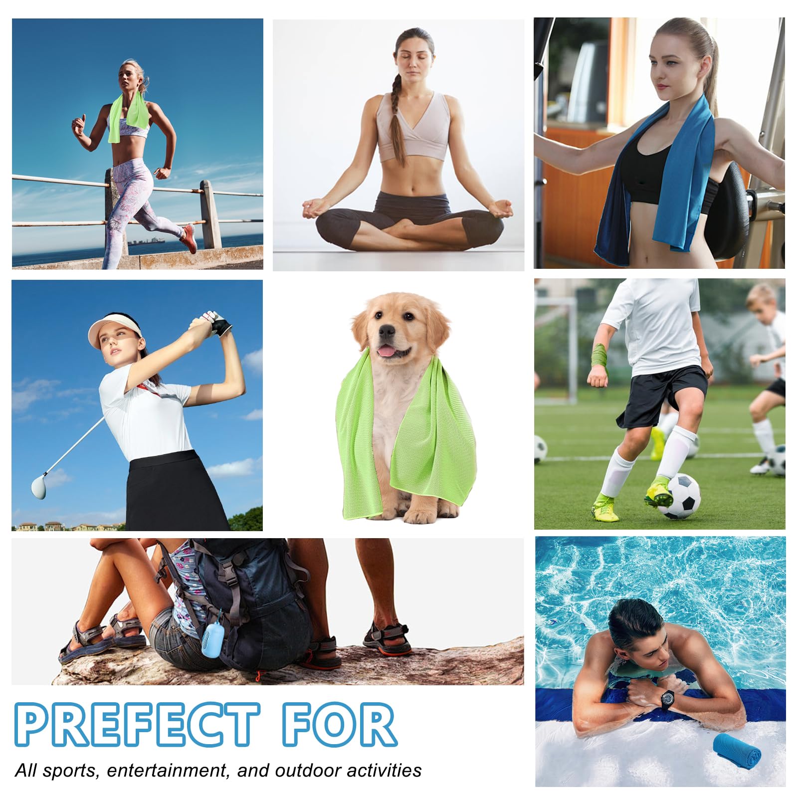 4 Pack Cooling Towels (40"x12"), Microfiber Chilly Towels Soft Breathable Gym Ice Towel for Workout, Yoga, Sport, Silicone Set Travel Sweat Towels Fast Drying Lightweight Cooling Neck Wraps