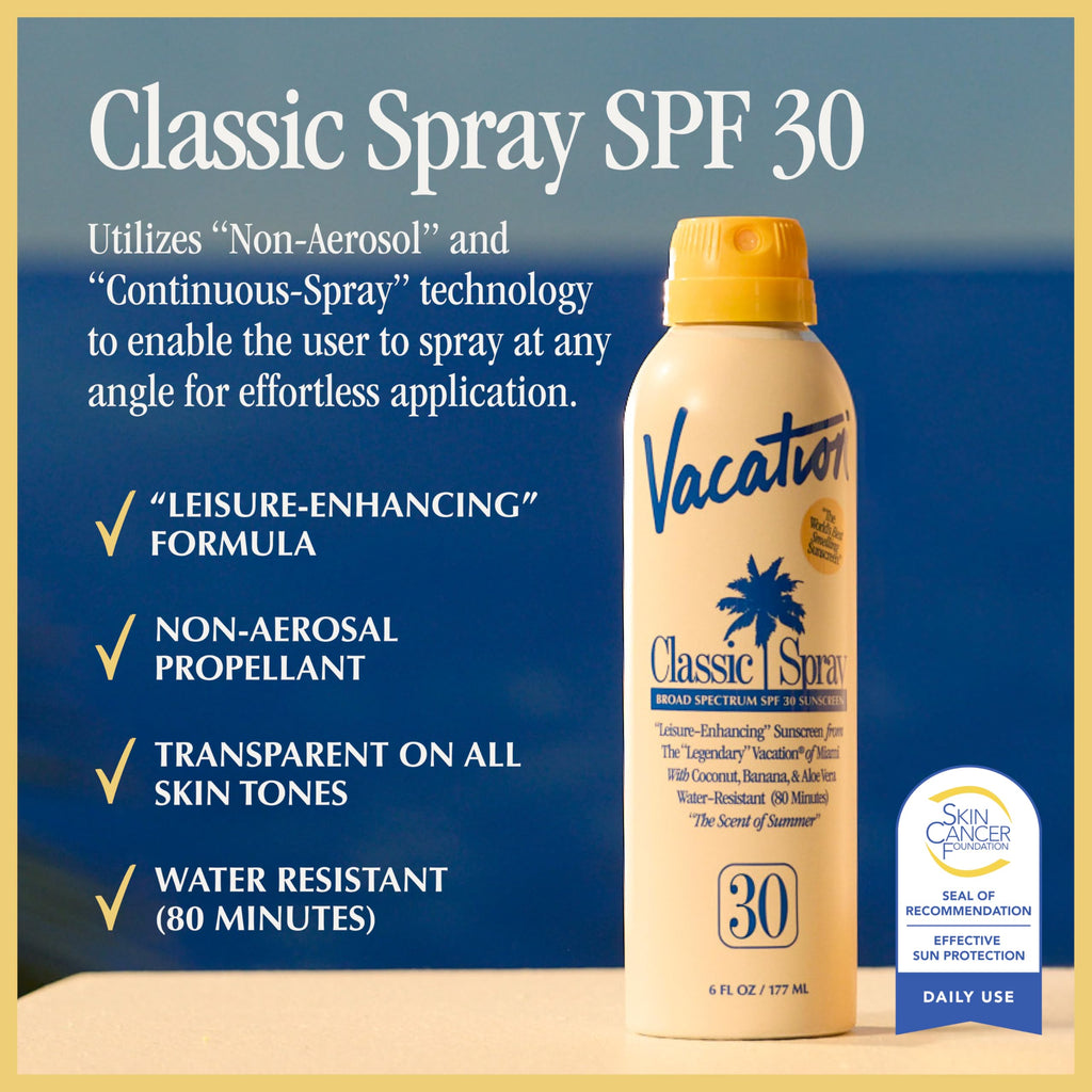 Vacation Classic SPF 50 Sunscreen Spray, 6 Fluid Ounces, Pack of 3 - Broad Spectrum, Lightweight, Transparent on All Skin Tones, Water-Resistant, Vegan, Dermatologist-Tested